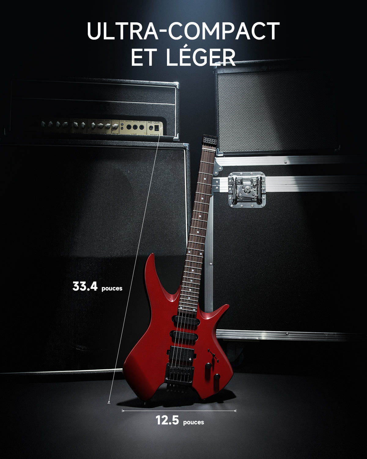 Donner HLX-500 Guitare Électrique Moderne Sans Tête-Rouge métallisé##