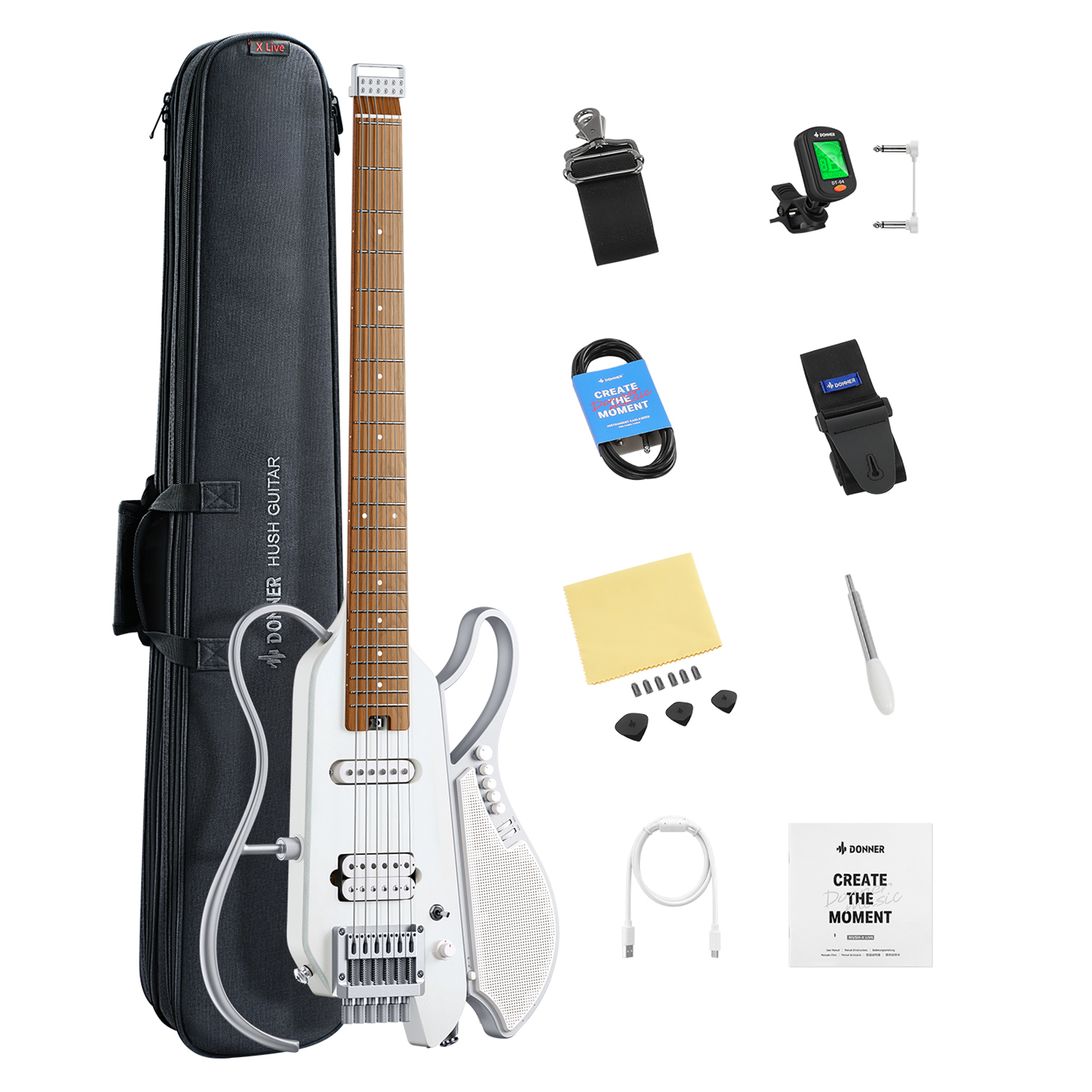 Donner HUSH X LIVE Guitare de voyage-Version Standard【Blanc】##