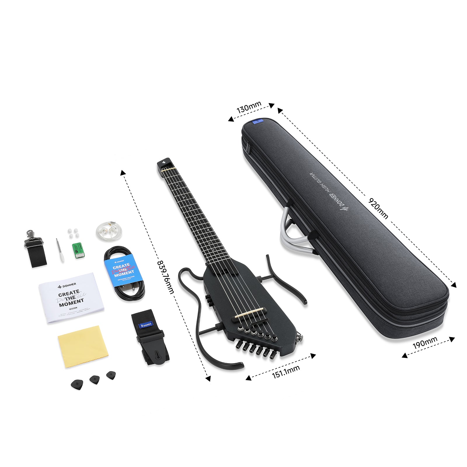 Donner HUSH™ C Guitare Nylon Voyage Électro-Acoustique-Noir##