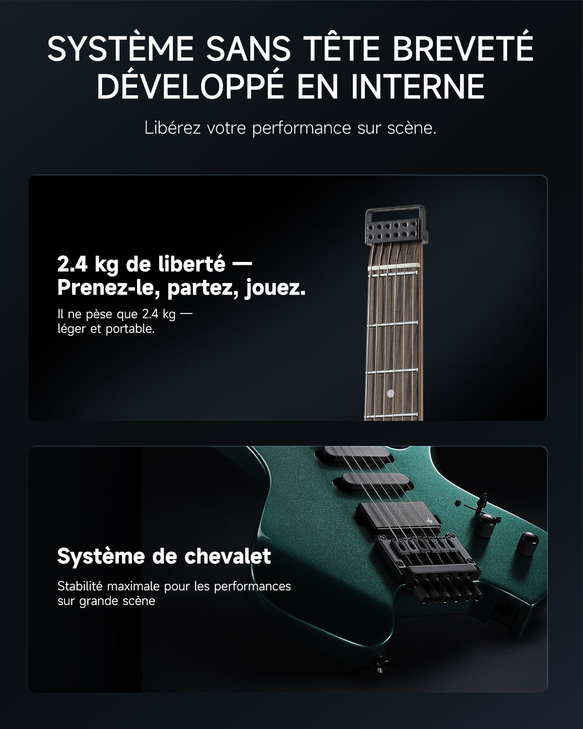 Donner HLX-500 Guitare Électrique Moderne Sans Tête-Sherwood Green##