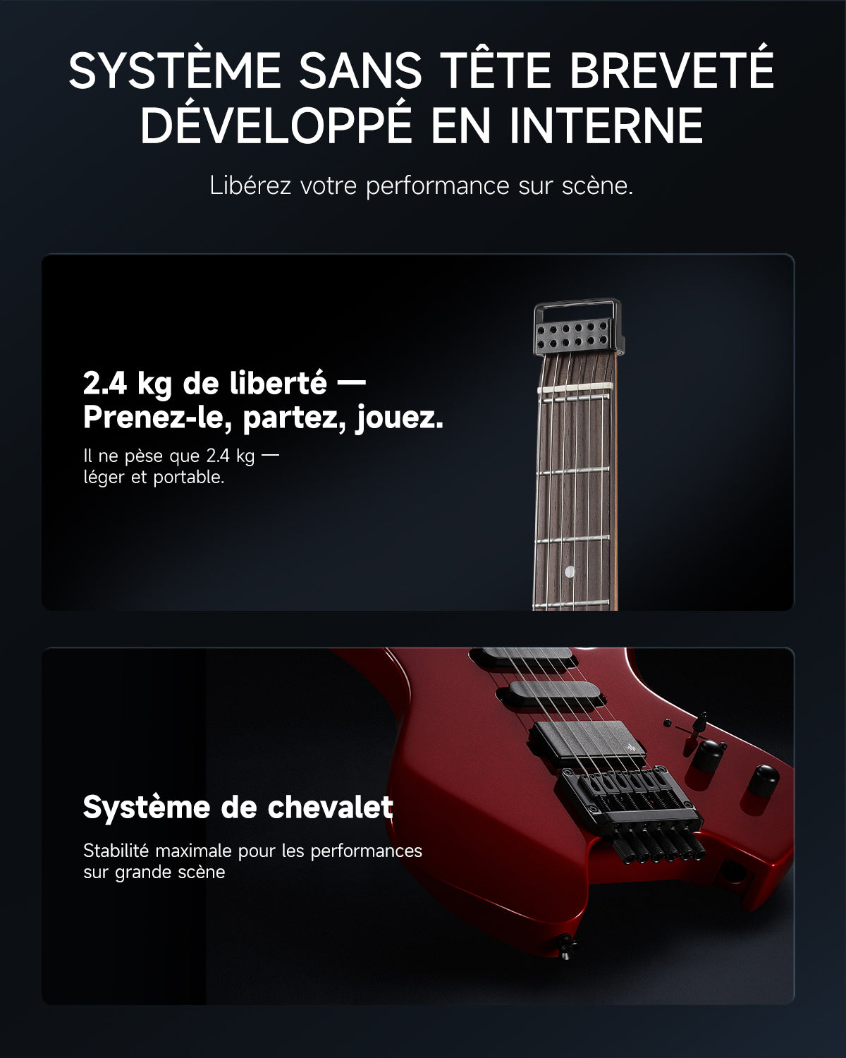 Donner HLX-500 Guitare Électrique Moderne Sans Tête-Rouge métallisé##