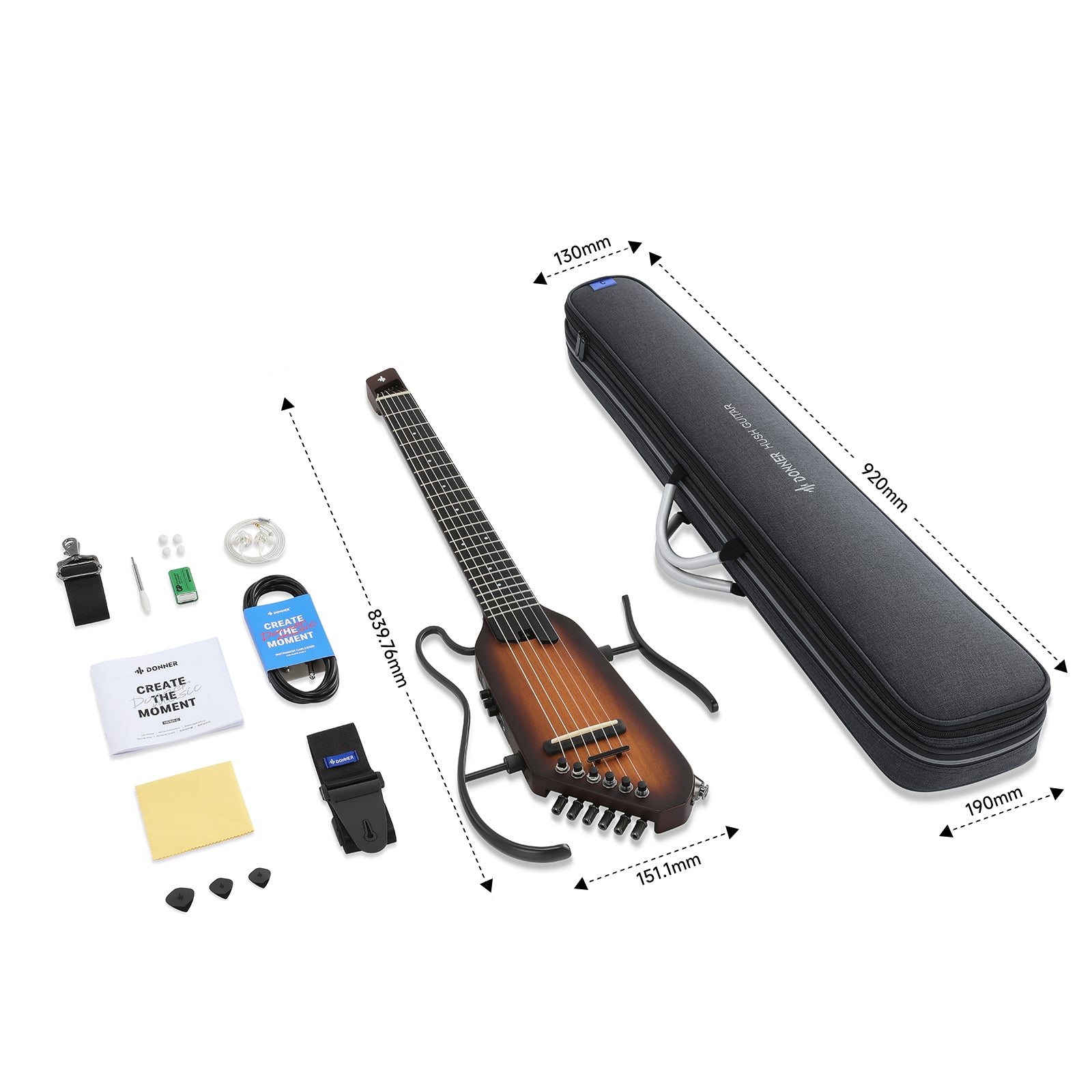 Donner HUSH™ C Guitare Nylon Voyage Électro-Acoustique-Sunburst##