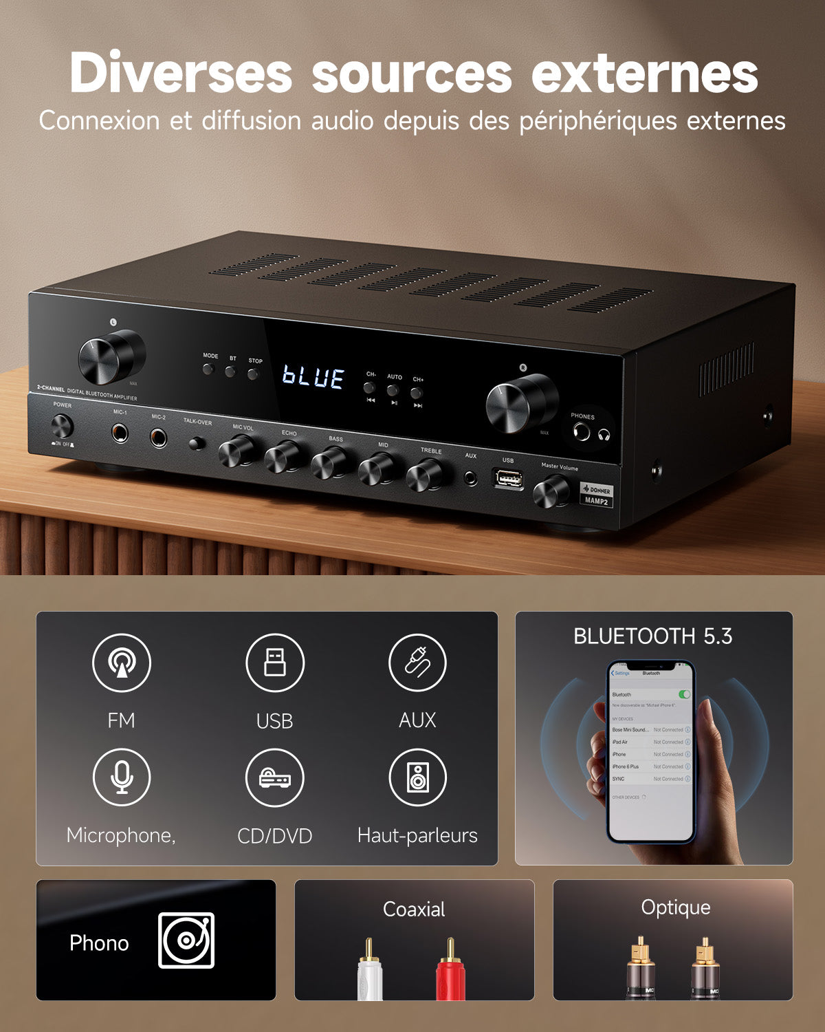 Donner MAMP2 Puissant Amplificateur 2 Canaux
