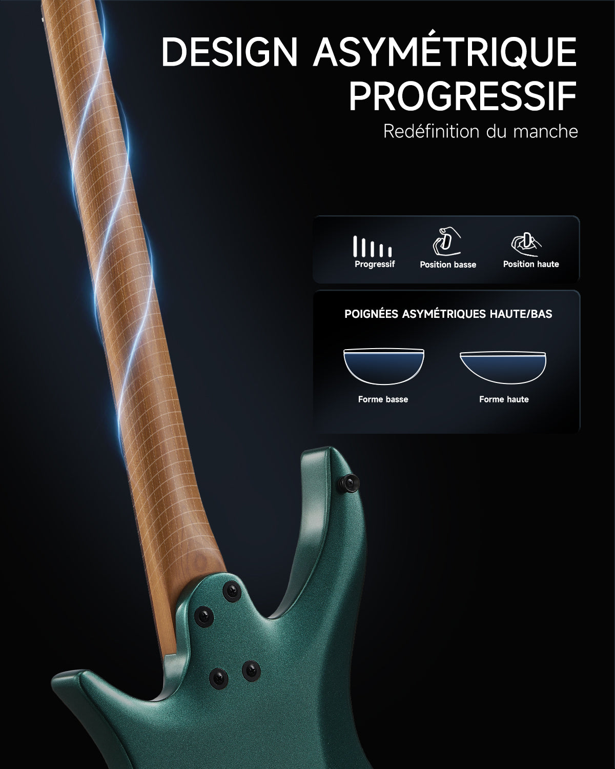 Donner HLX-500 Guitare Électrique Moderne Sans Tête-Sherwood Green##