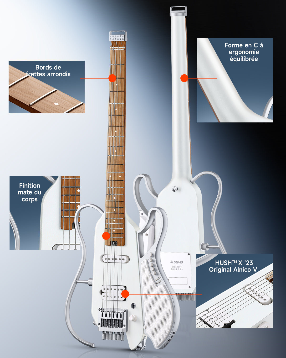 Donner HUSH X LIVE Guitare de voyage-Version Standard【Blanc】##
