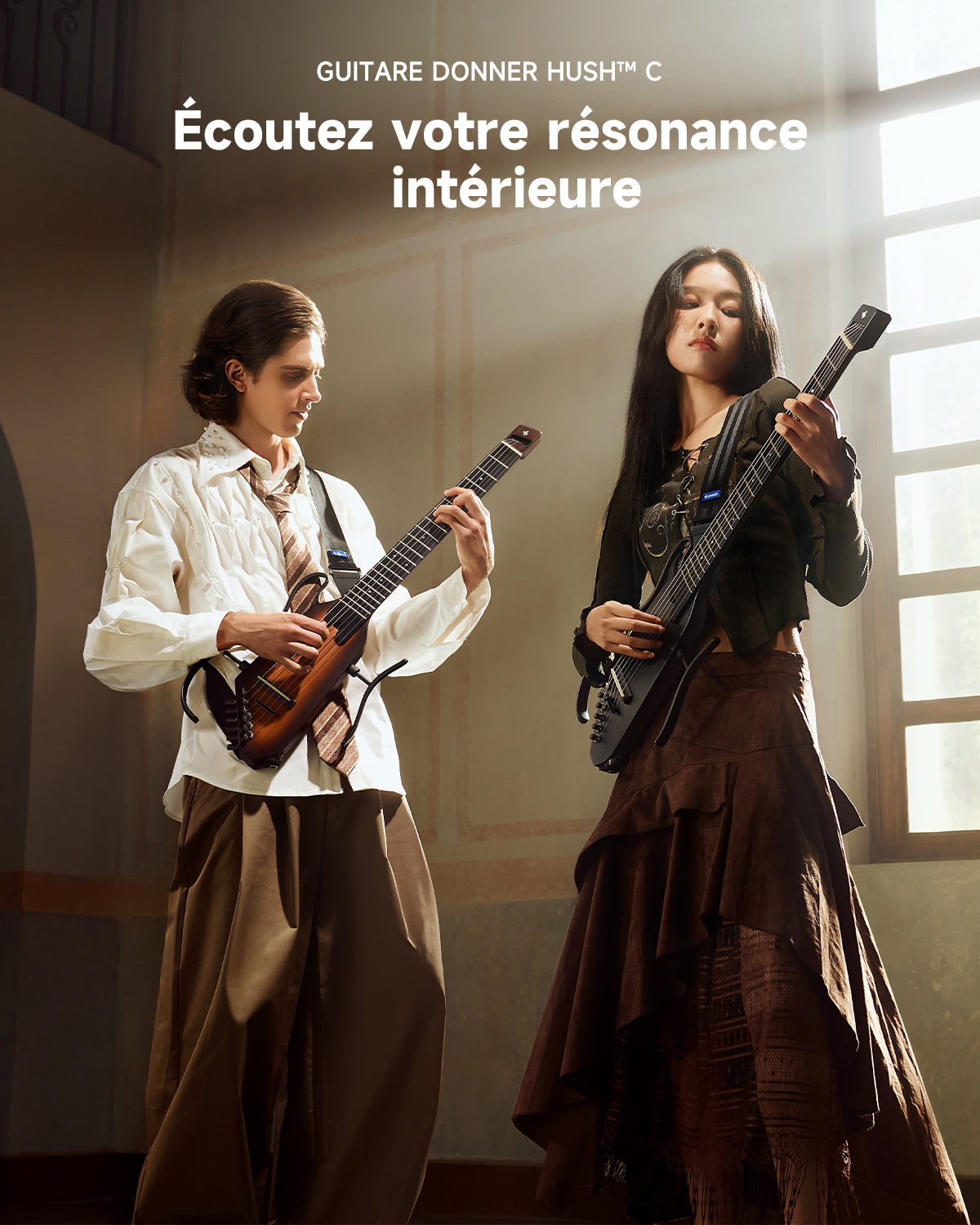 Donner HUSH™ C Guitare Nylon Voyage Électro-Acoustique-Sunburst##