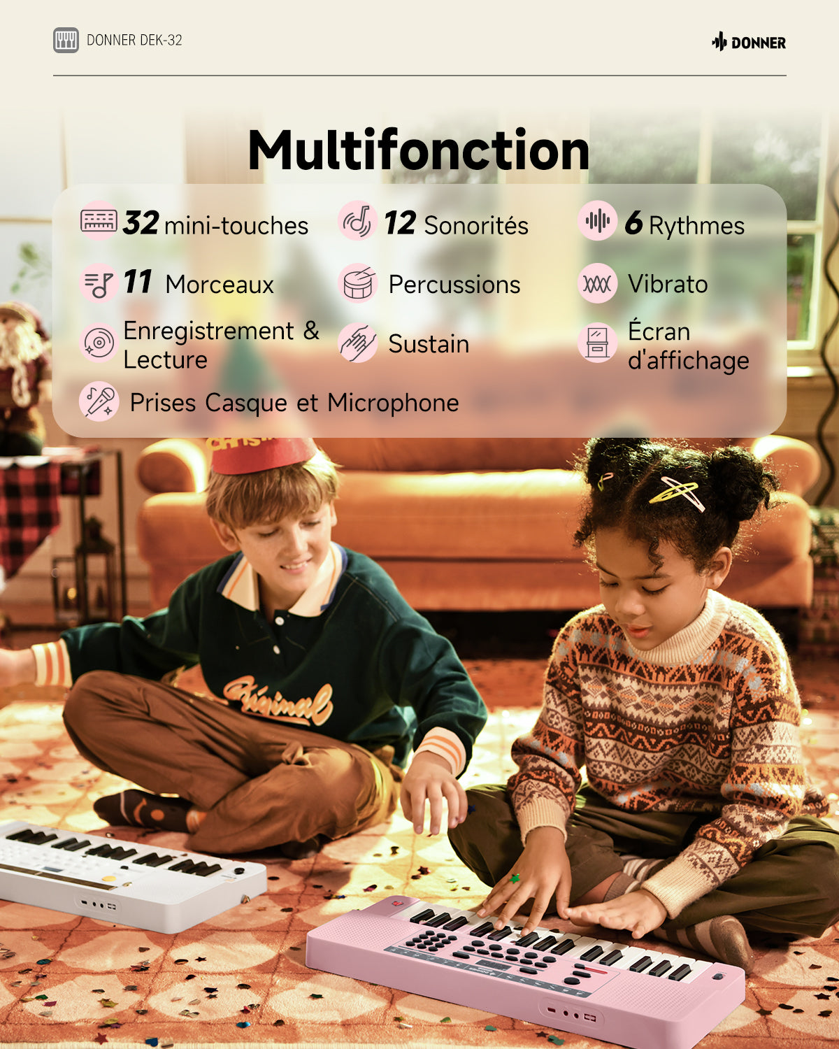 Donner DEK-32 à 32 touches Clavier électronique-KIDO 32 Touches Rose + DEK-32 Rose##