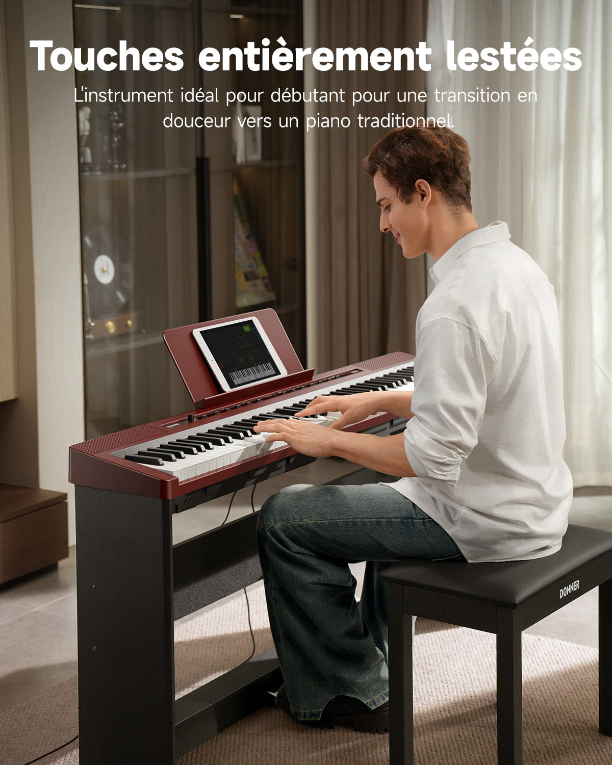 Piano numérique Donner DEP-16S avec support en bois (rouge)