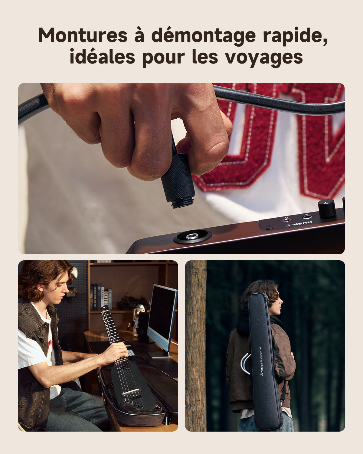 Donner HUSH™ C Guitare Nylon Voyage Électro-Acoustique-Noir##