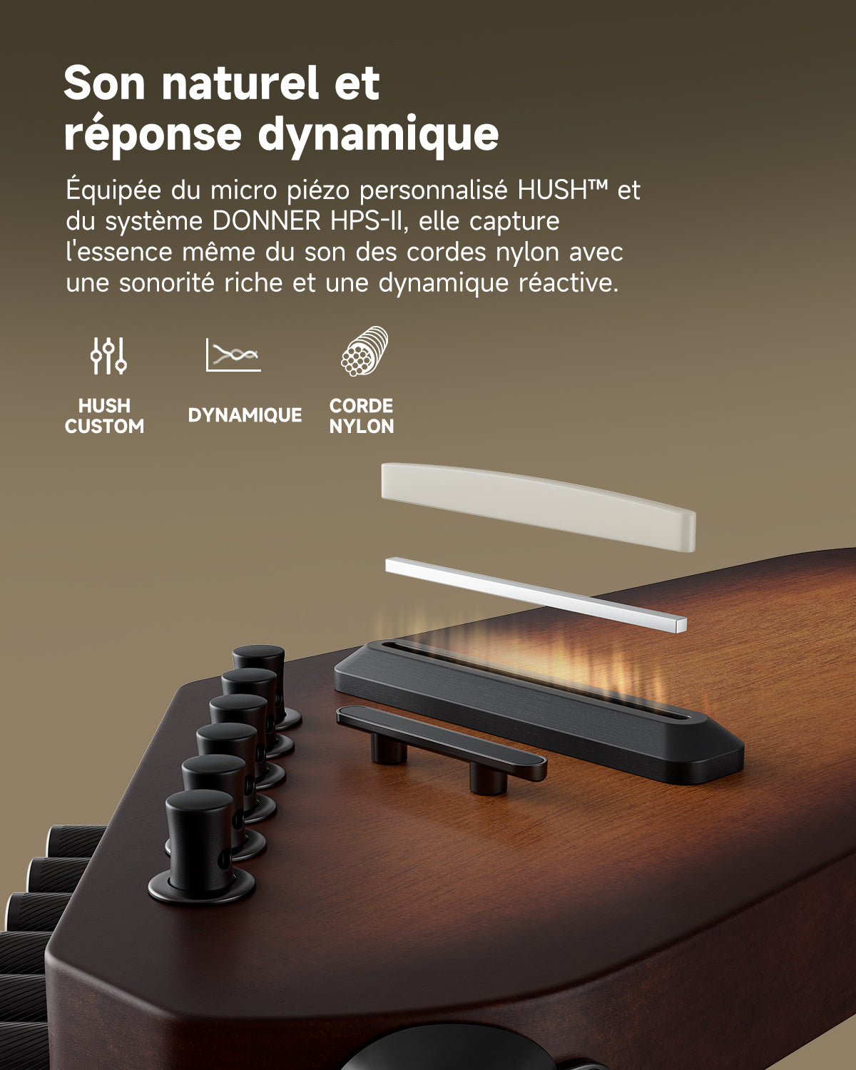 Donner HUSH™ C Guitare Nylon Voyage Électro-Acoustique-Sunburst##