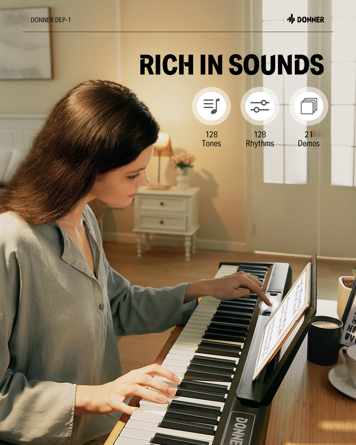Donner DEP-1 Piano Numérique 88 Touches Débutant Clavier Portable avec Support