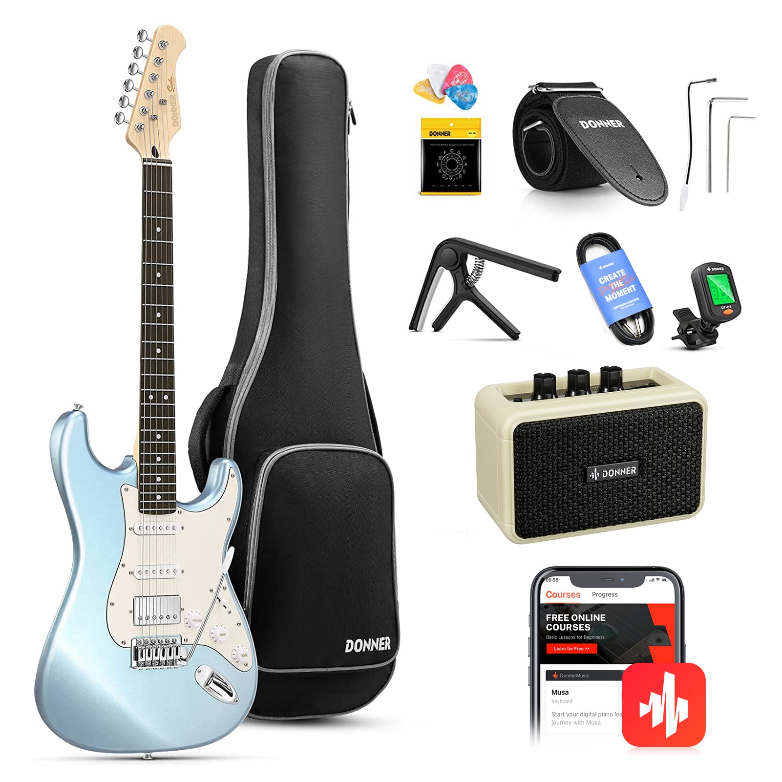 Donner DST-152 Guitare Électrique avec Ampli et Housse-Bleu##