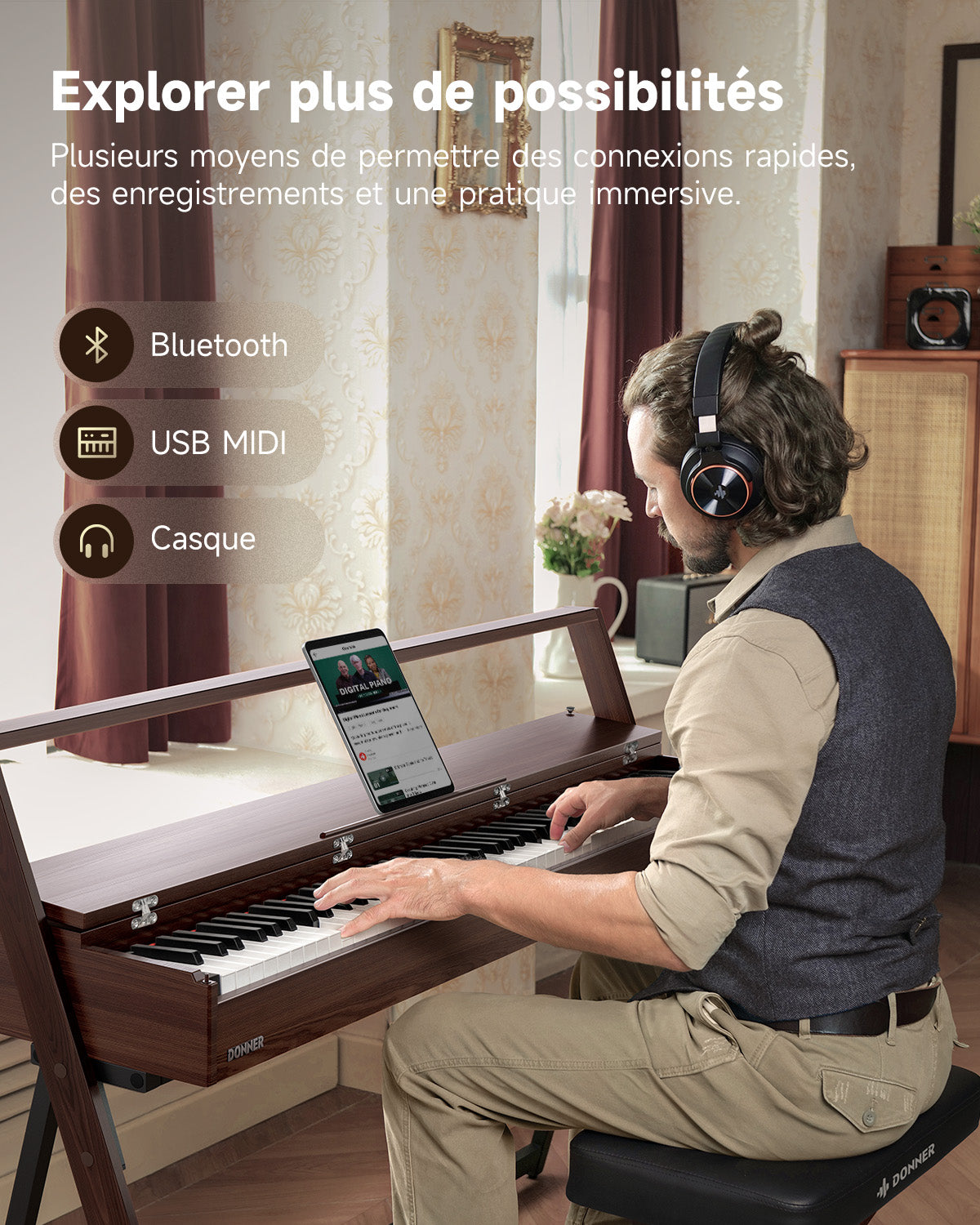 Donner OURA™ R300 Professionnel Piano Numérique-Gris-brun##