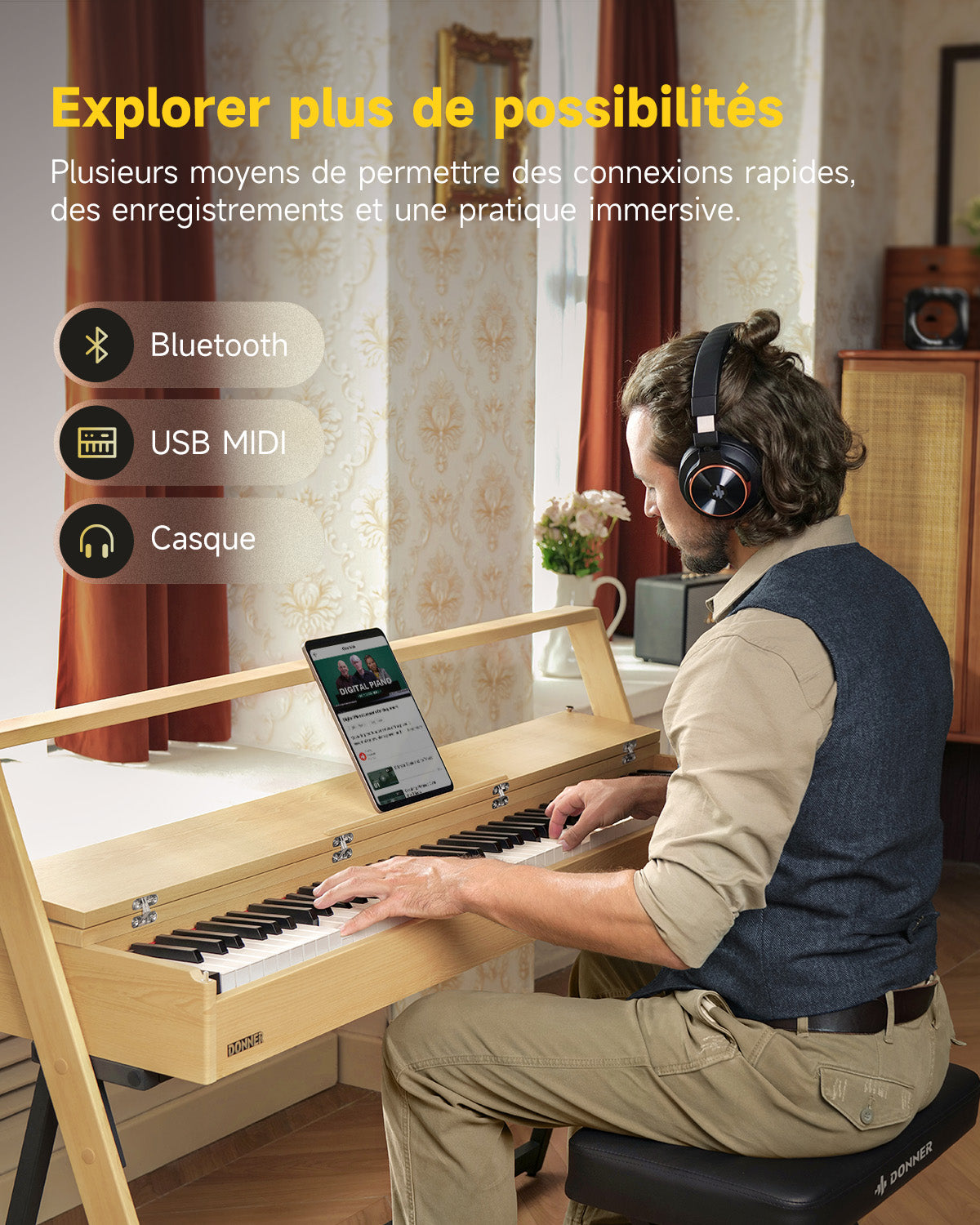 Donner OURA™ R300 Professionnel Piano Numérique-Bois clair##