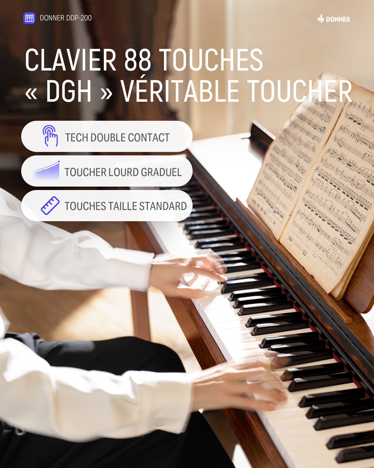 Donner DDP-200 Piano numérique avec mécanisme de marteau gradué