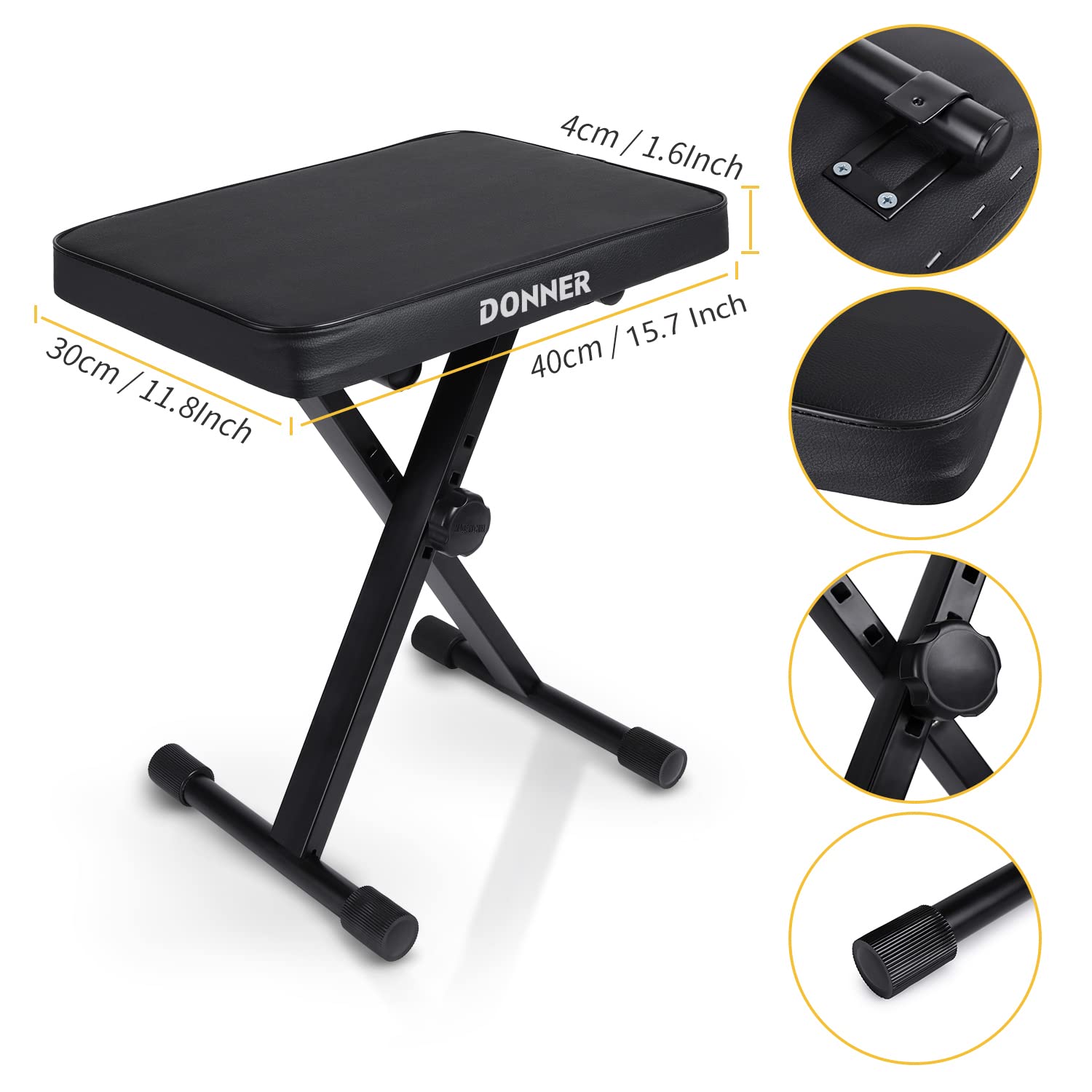 Donner Tabouret de piano en forme de X réglable en hauteur