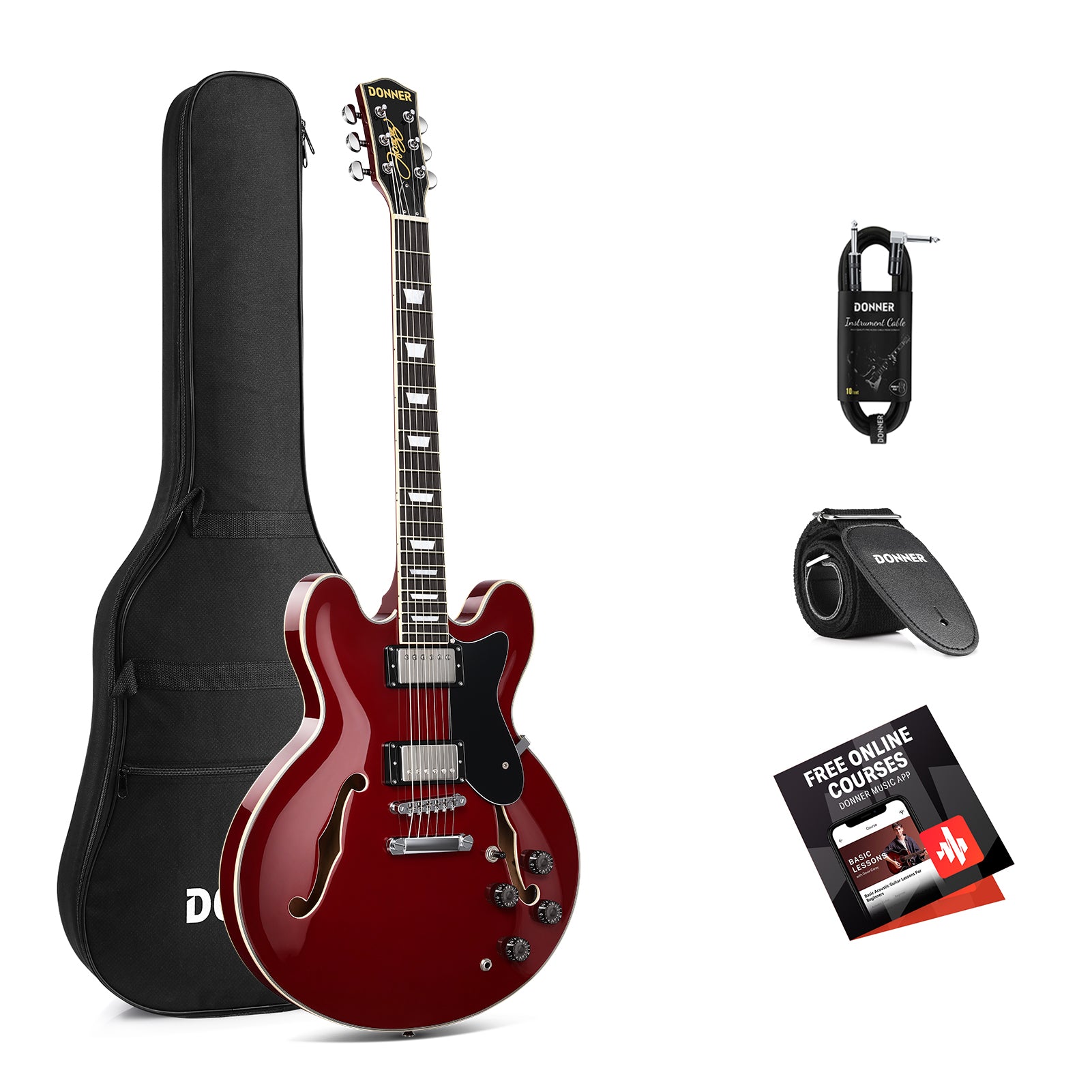 Donner DJP-1000 Guitare Jazz Demi-Caisse-Rouge##