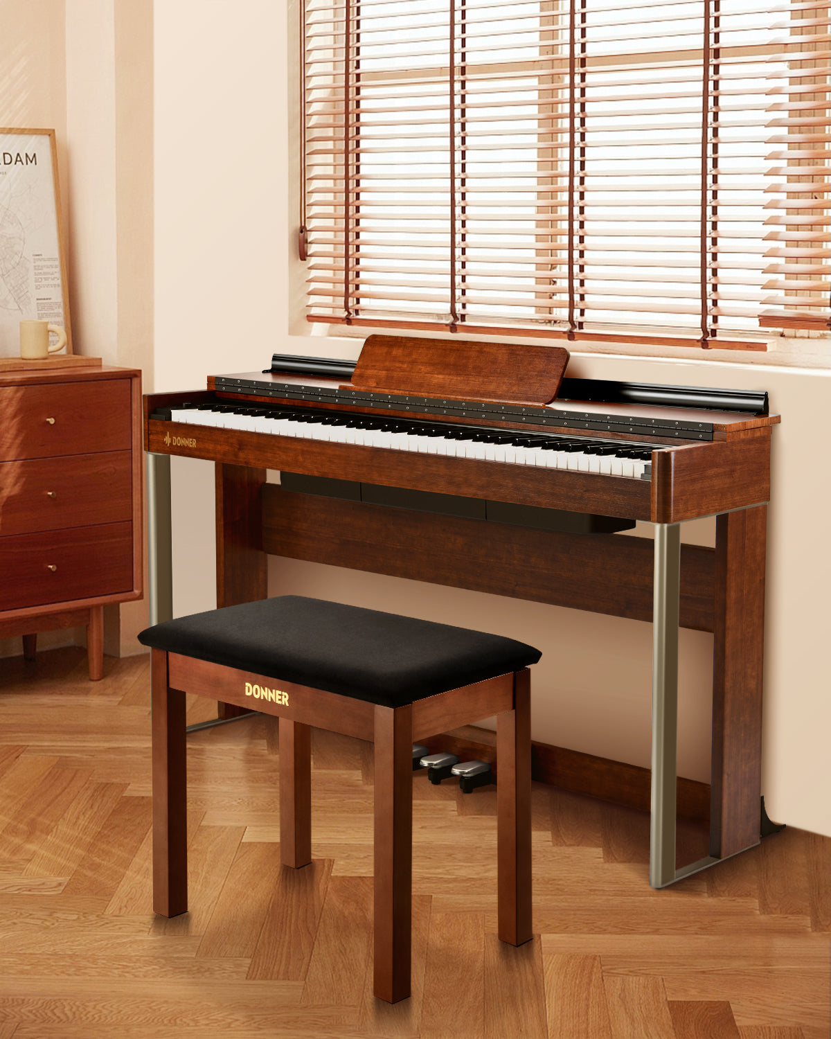 Donner DKB-10 Bois Massif Banc Piano avec Rangement-Marron##