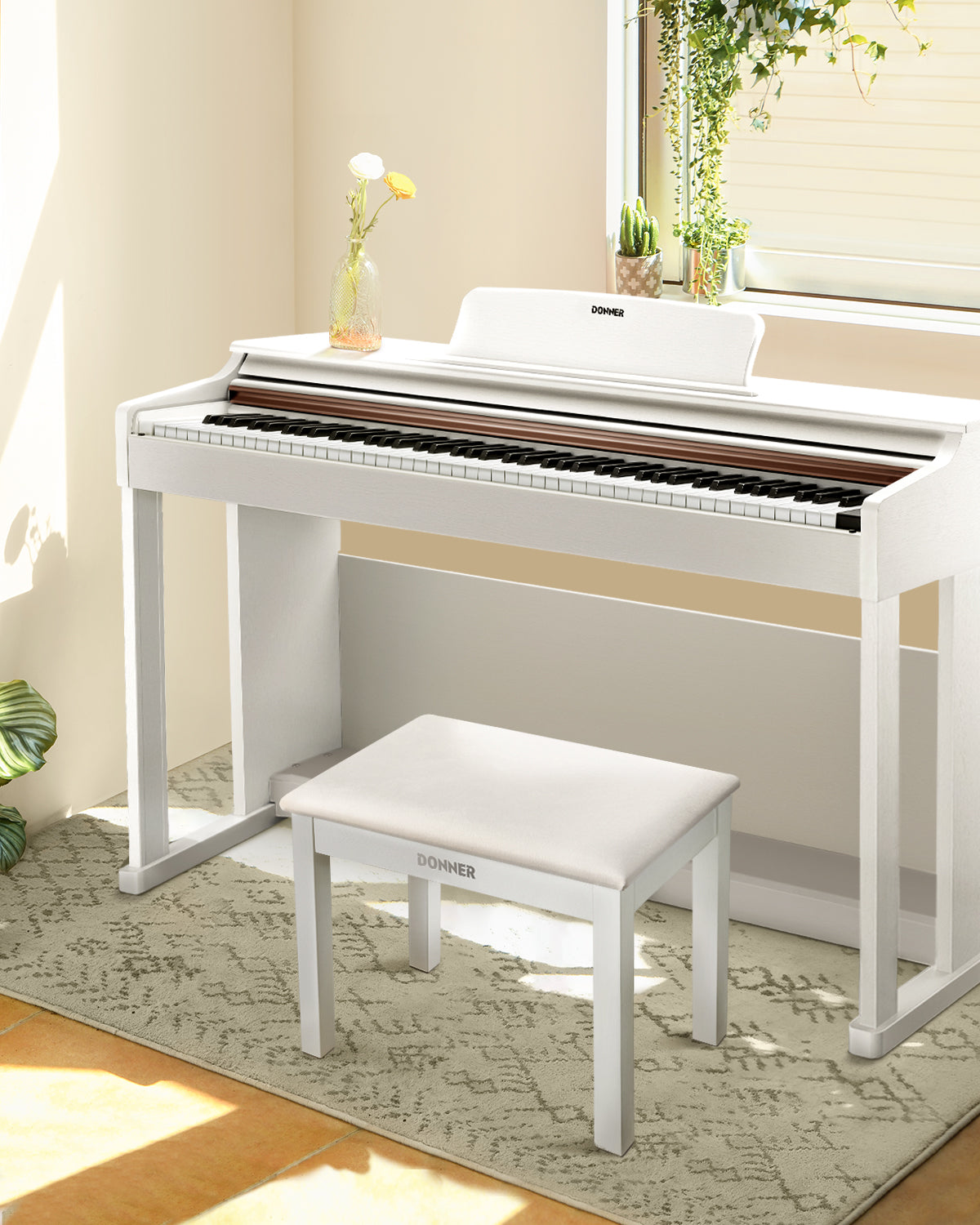 Donner DKB-10 Bois Massif Banc Piano avec Rangement-Blanc##