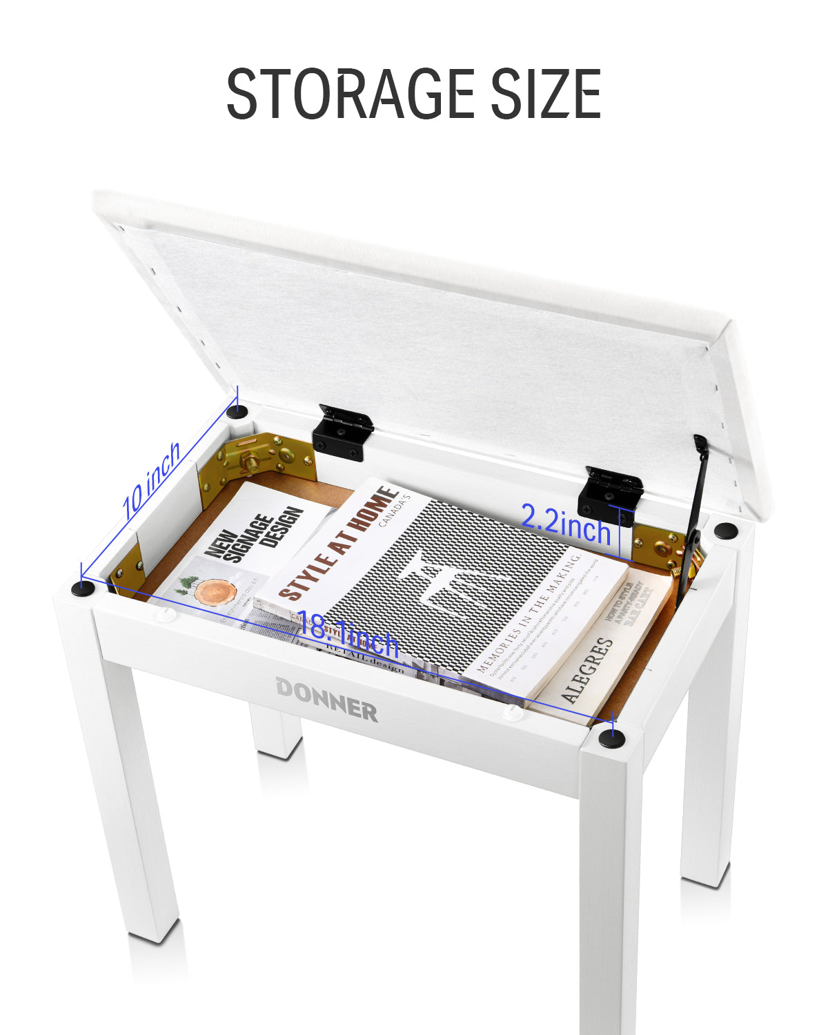 Donner DKB-10 Bois Massif Banc Piano avec Rangement-Blanc##