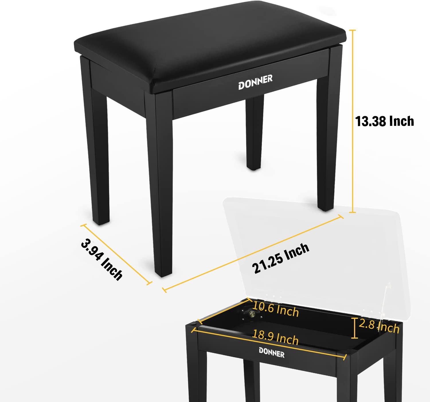 Donner Bois Massif Banc Piano avec Rangement