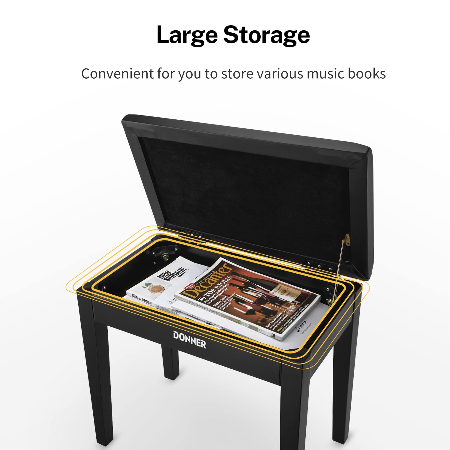 Donner Bois Massif Banc Piano avec Rangement