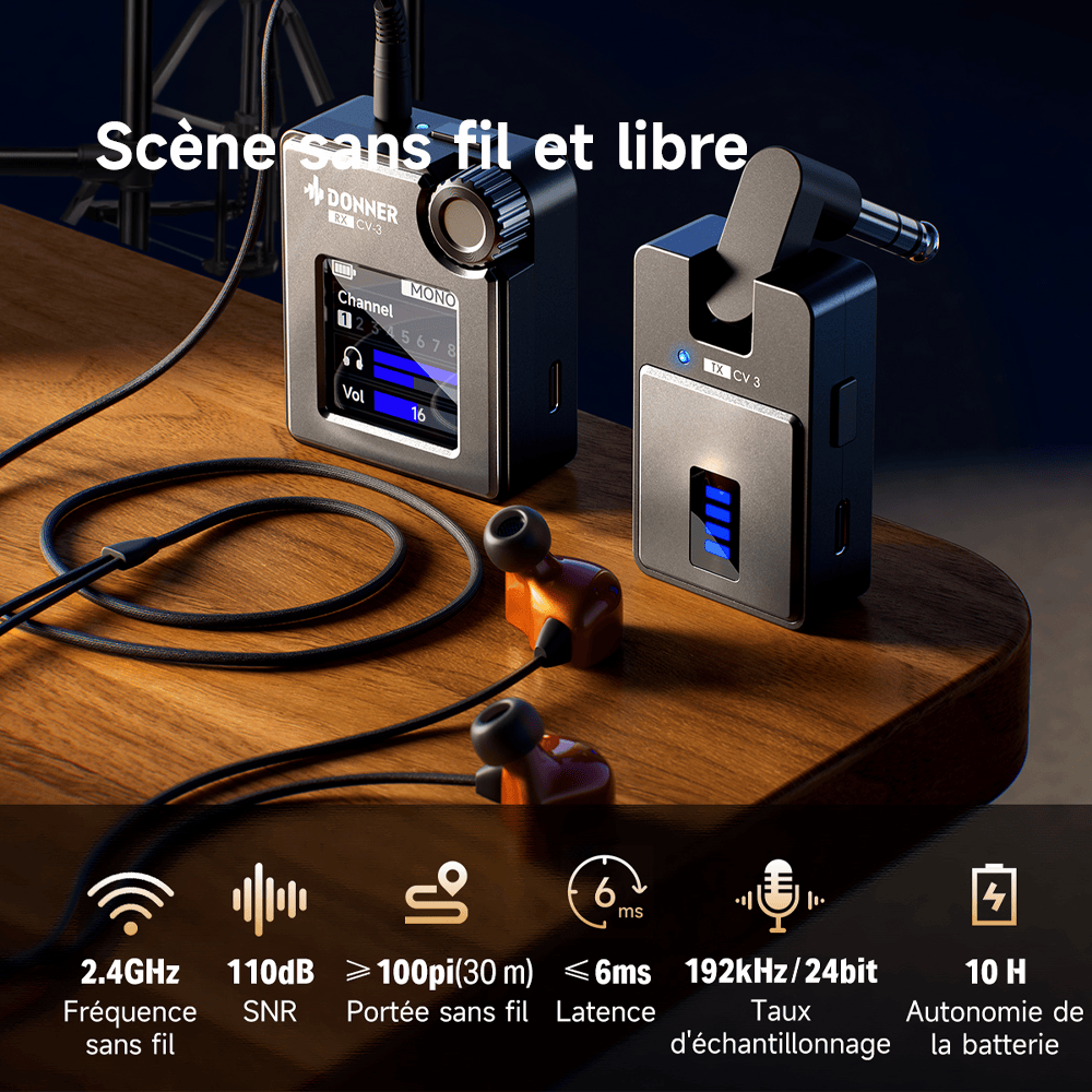 Système de surveillance intra-auriculaire sans fil Donner CV-3