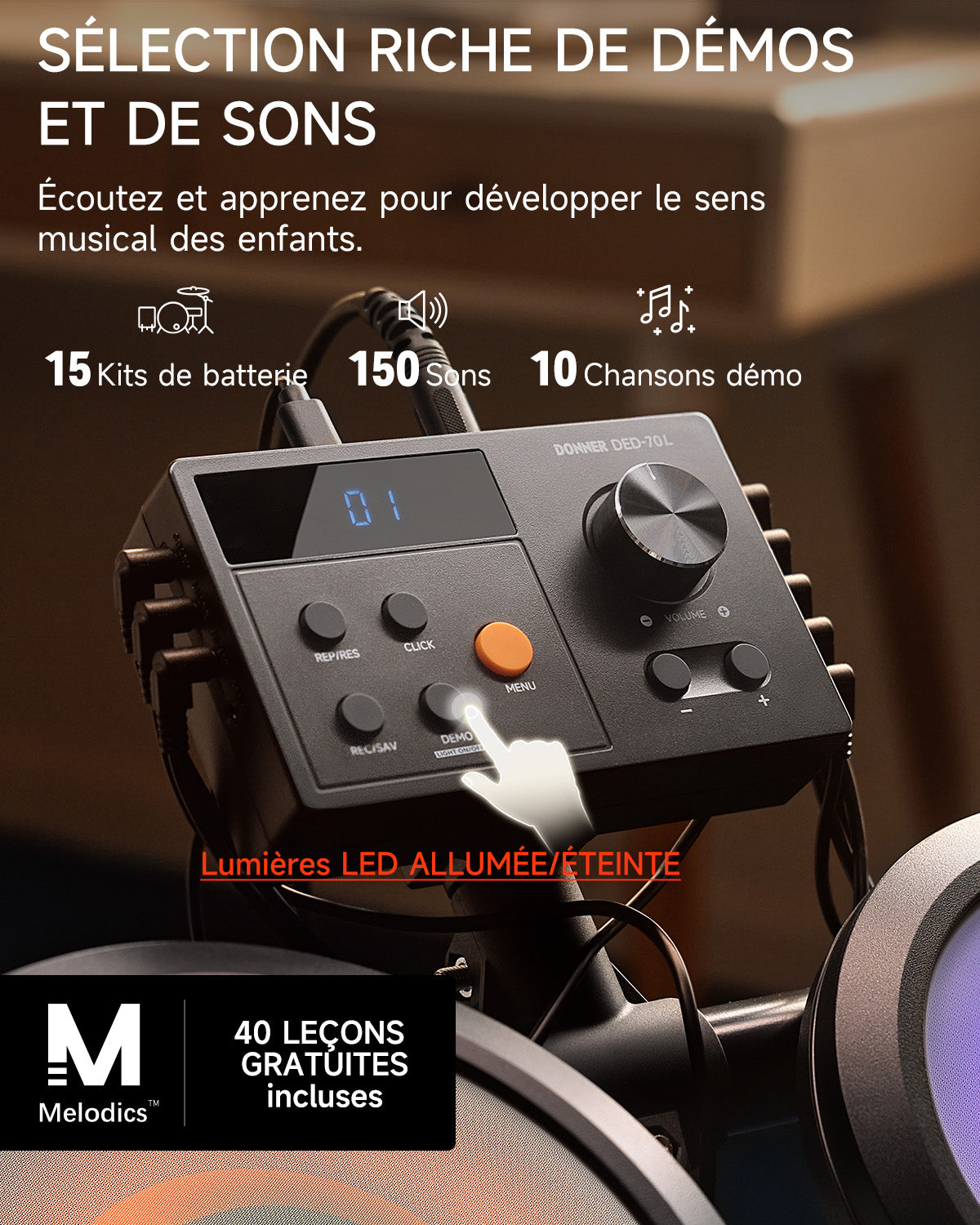 Donner DED-70L Batterie électronique Avec Lumière LED