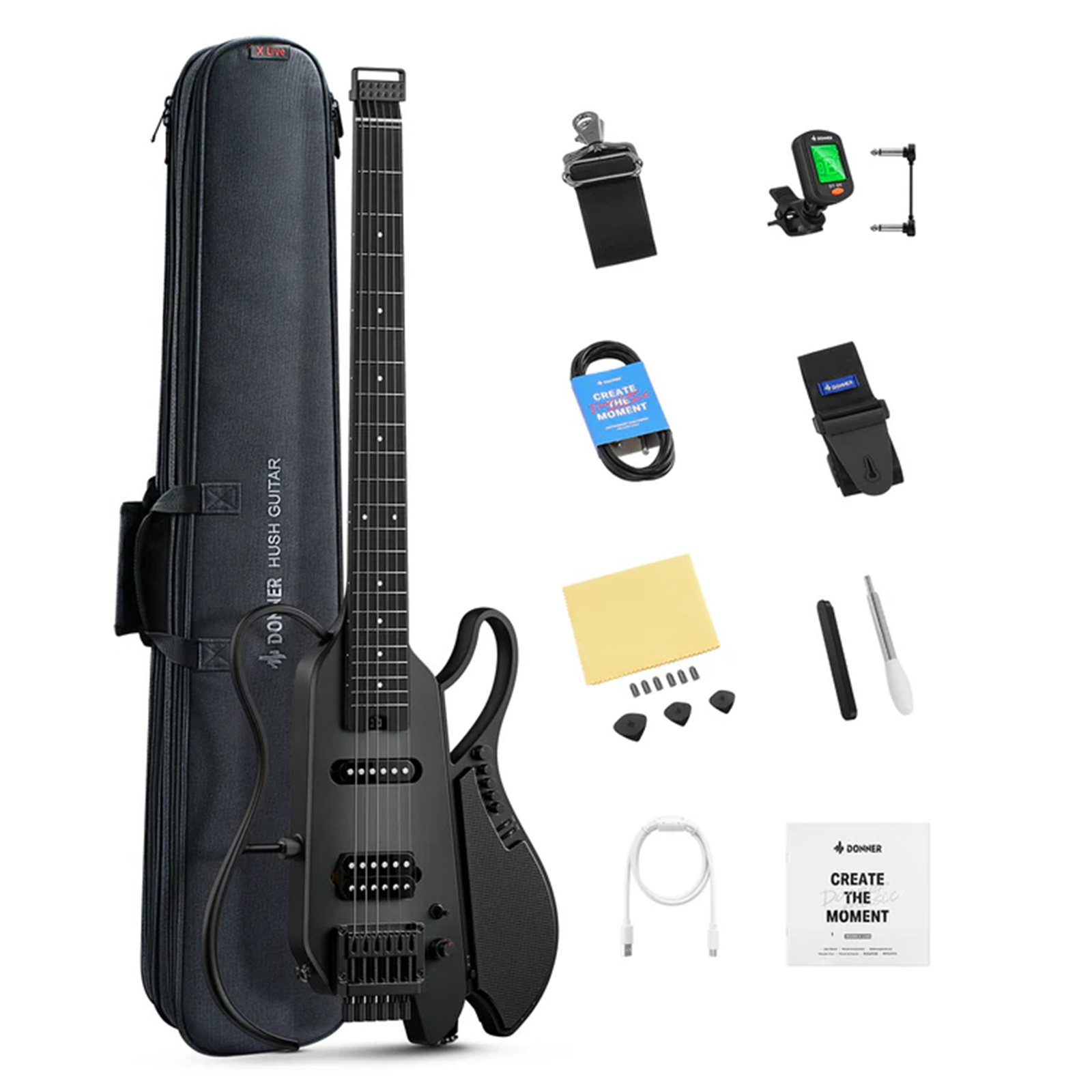 Donner HUSH X LIVE Guitare de voyage-Version Standard【Noir】##