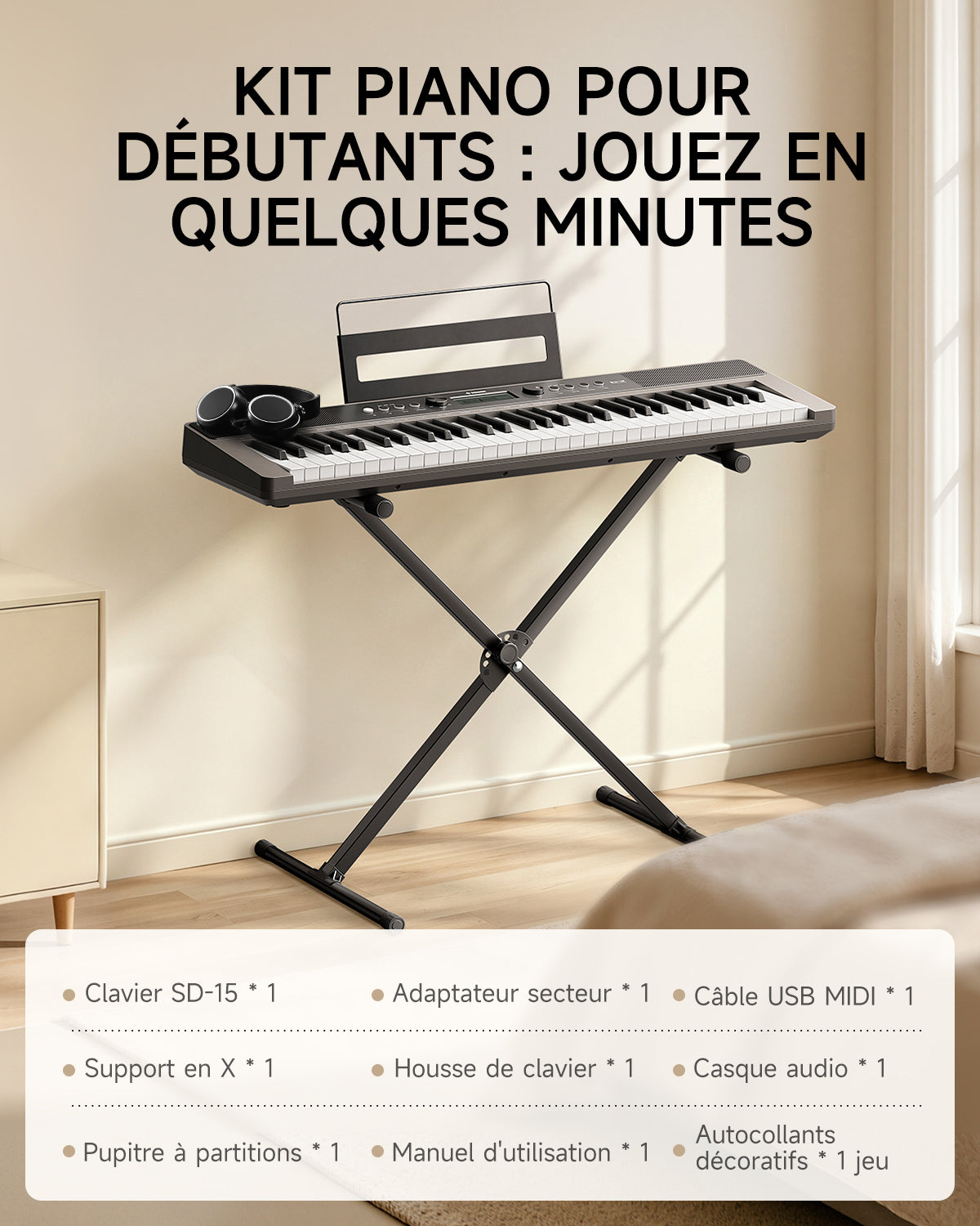 Donner SD-15 Clavier électronique 61 touches-Bundle mit Zubehör##