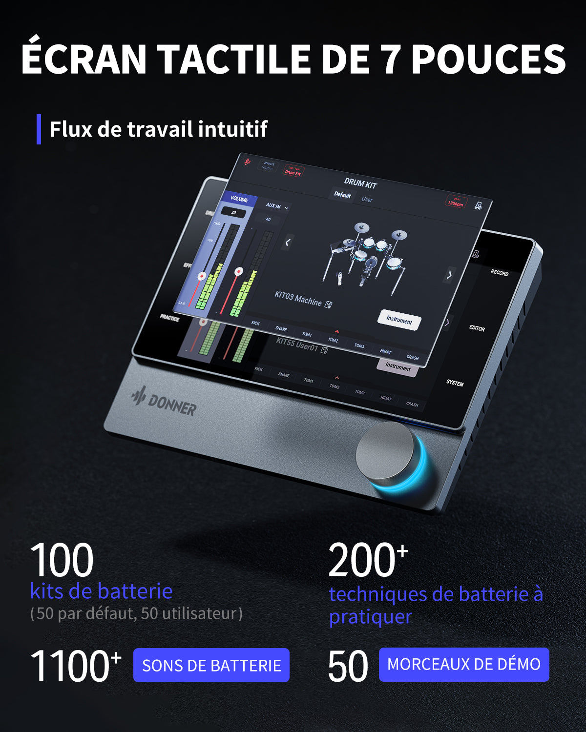 Donner BackBeat Batterie électronique avec lumières LED personnalisables et écran tactile de 7 pouces