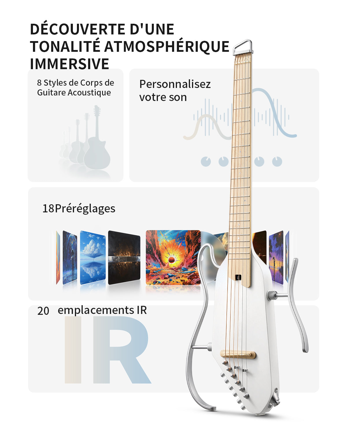 Donner HUSH™ I PRO Electro-Acoustique Guitare Voyageuse-Blanc##