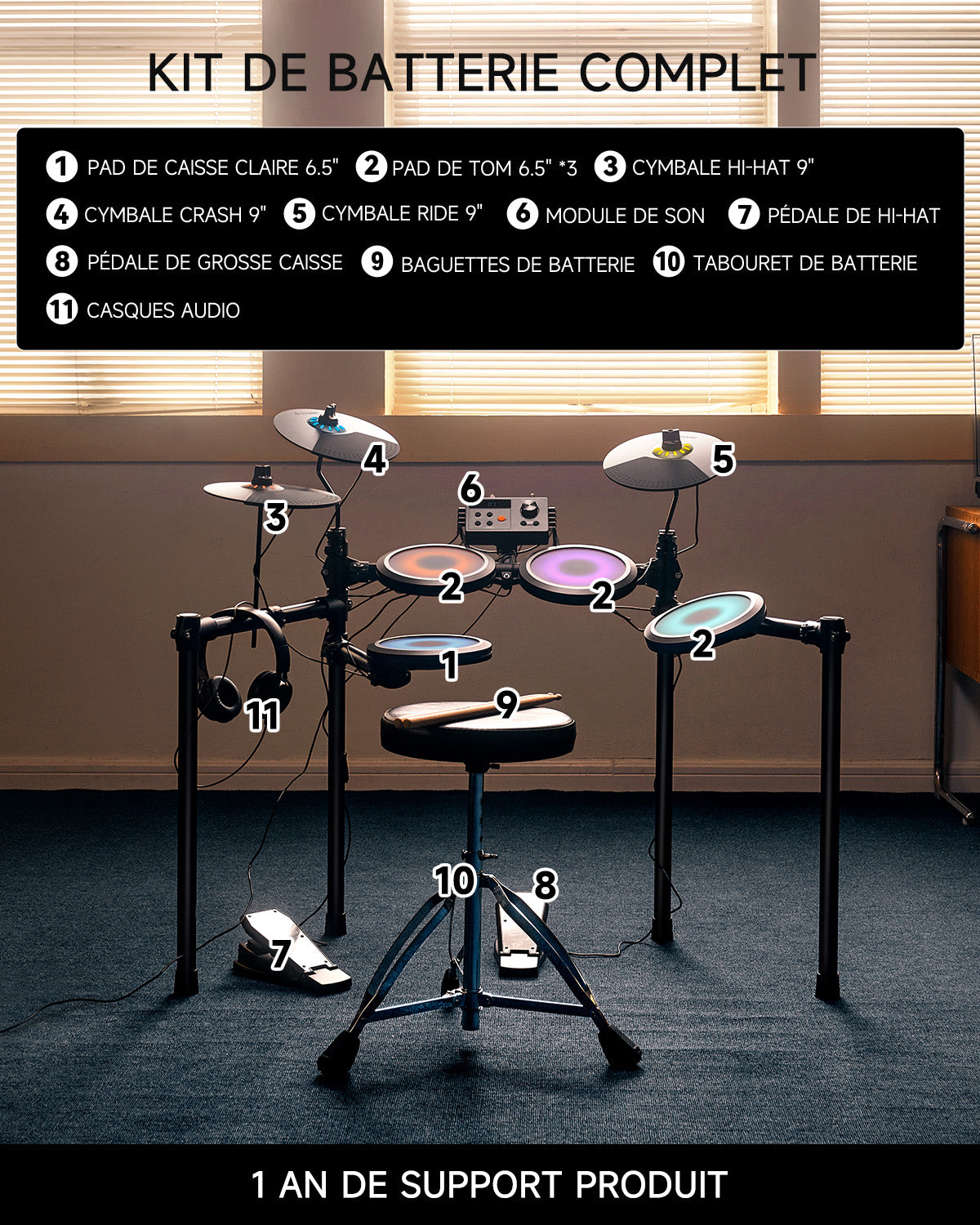 Donner DED-70L Batterie électronique Avec Lumière LED