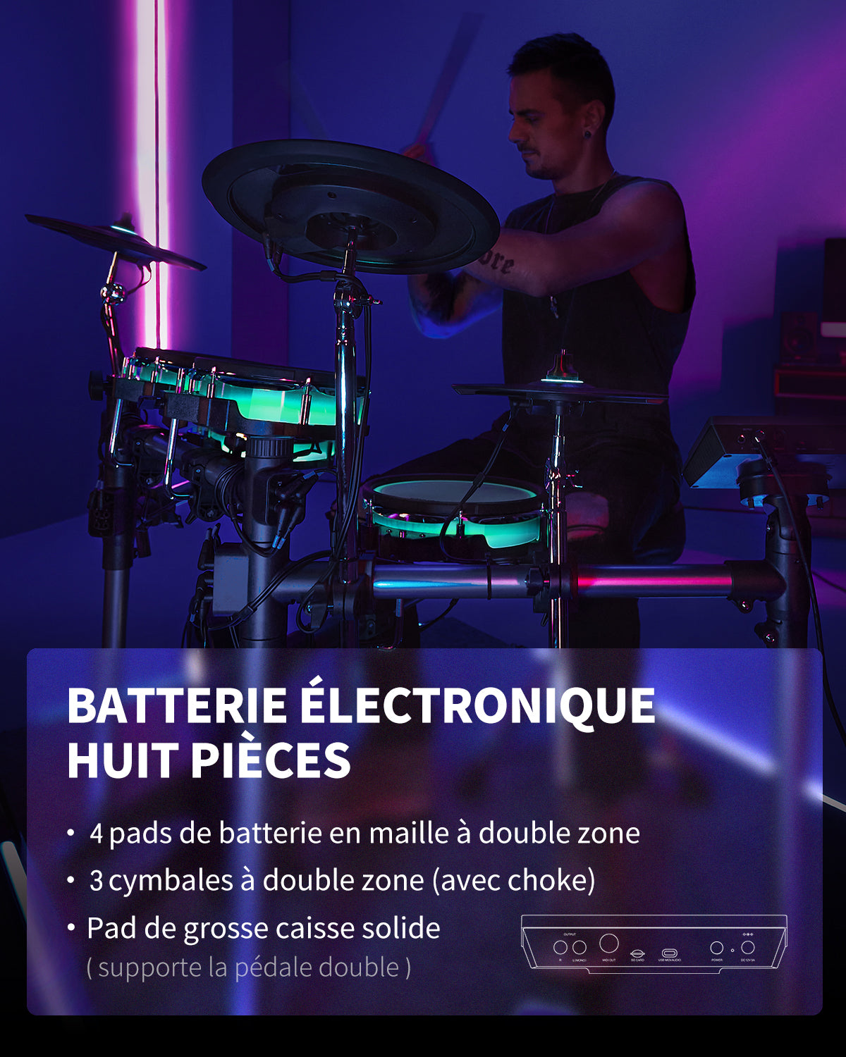 Donner BackBeat Batterie électronique avec lumières LED personnalisables et écran tactile de 7 pouces