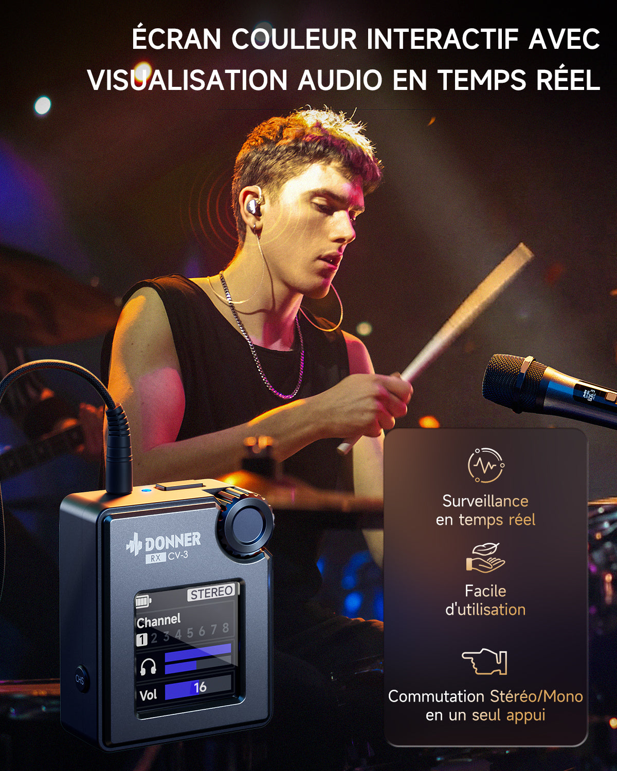 Donner CV-3 Système de monitoring intra-auriculaire sans fil