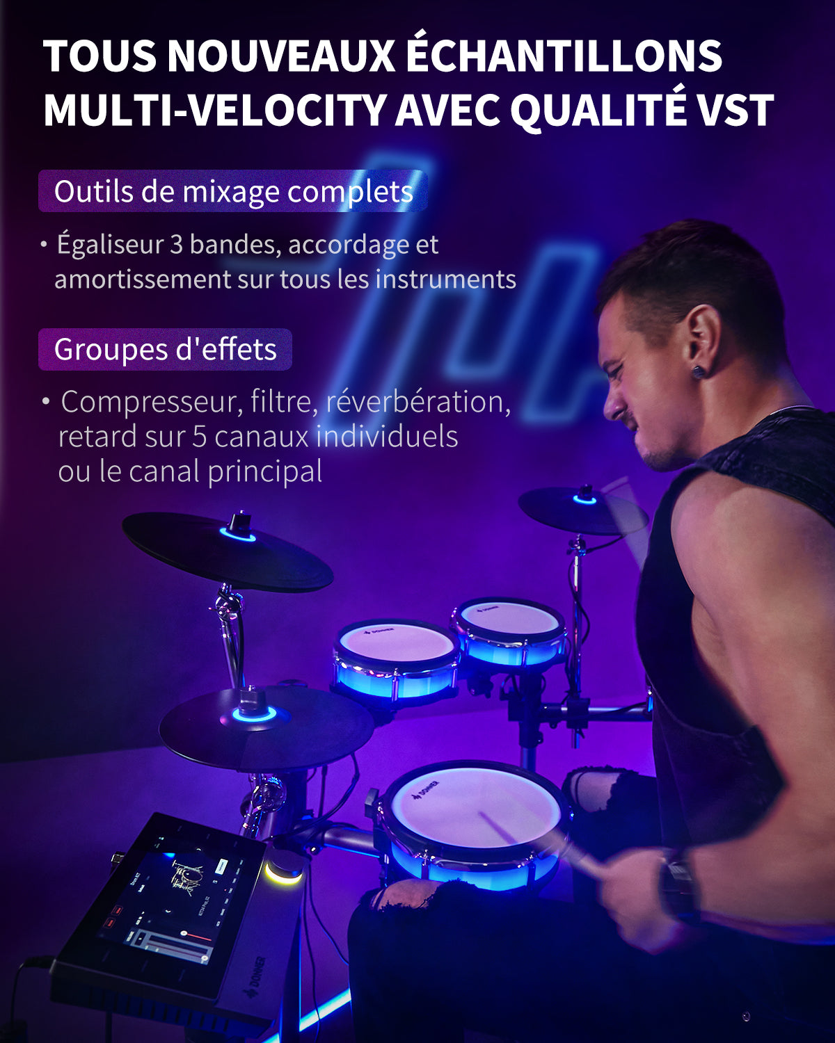 Donner BackBeat Batterie électronique avec lumières LED personnalisables et écran tactile de 7 pouces