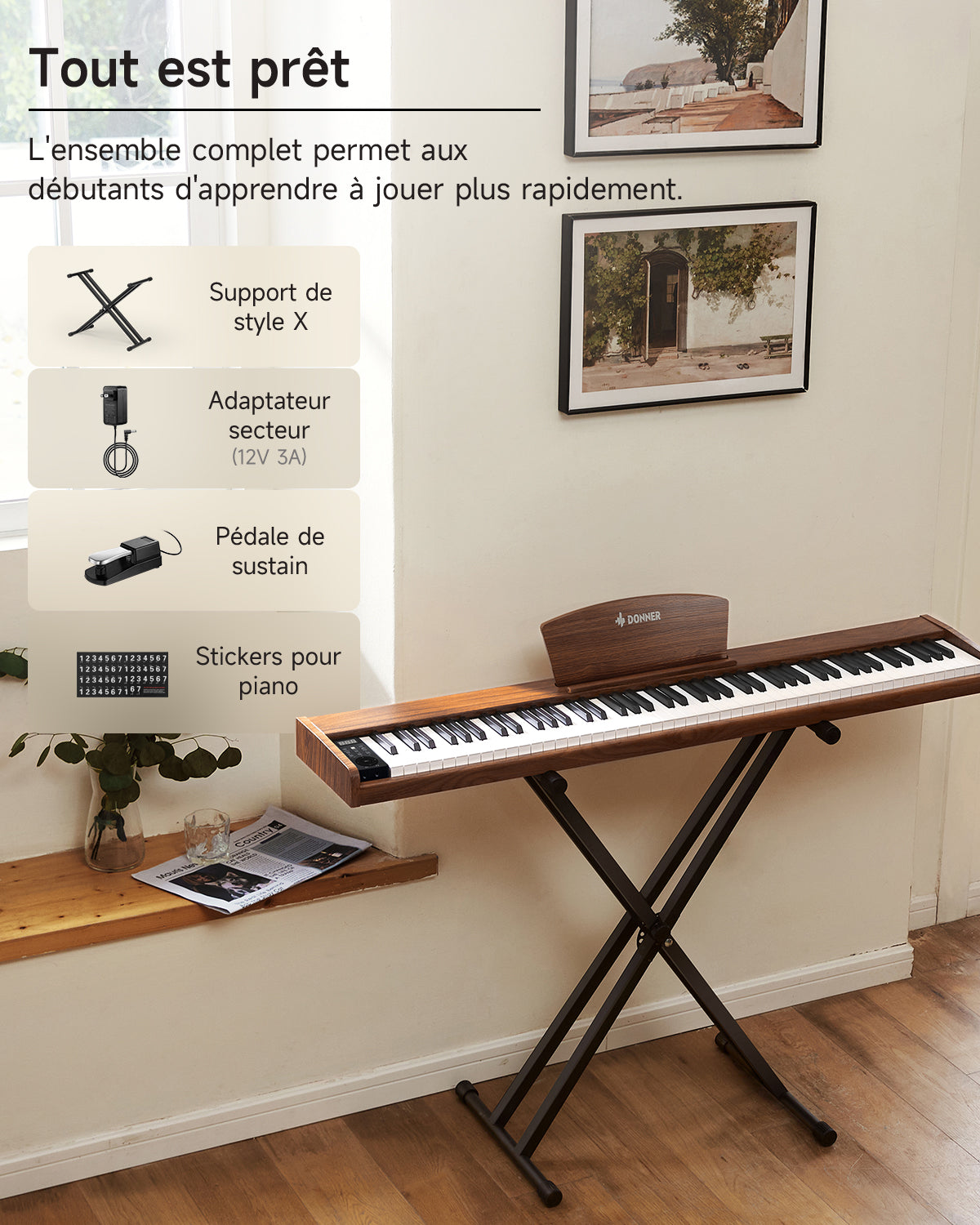 Donner DEP-1S Semi-Lesté De Style Bois Piano Numérique-brun antique##