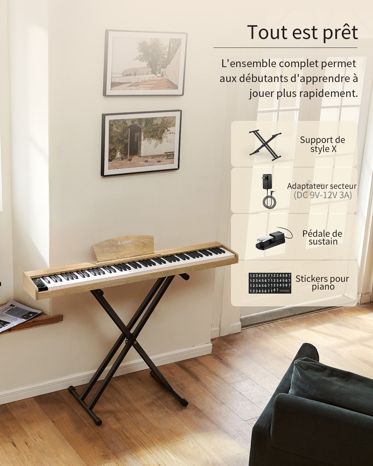 Donner DEP-1S Semi-Lesté De Style Bois Piano Numérique-couleur bois clair##