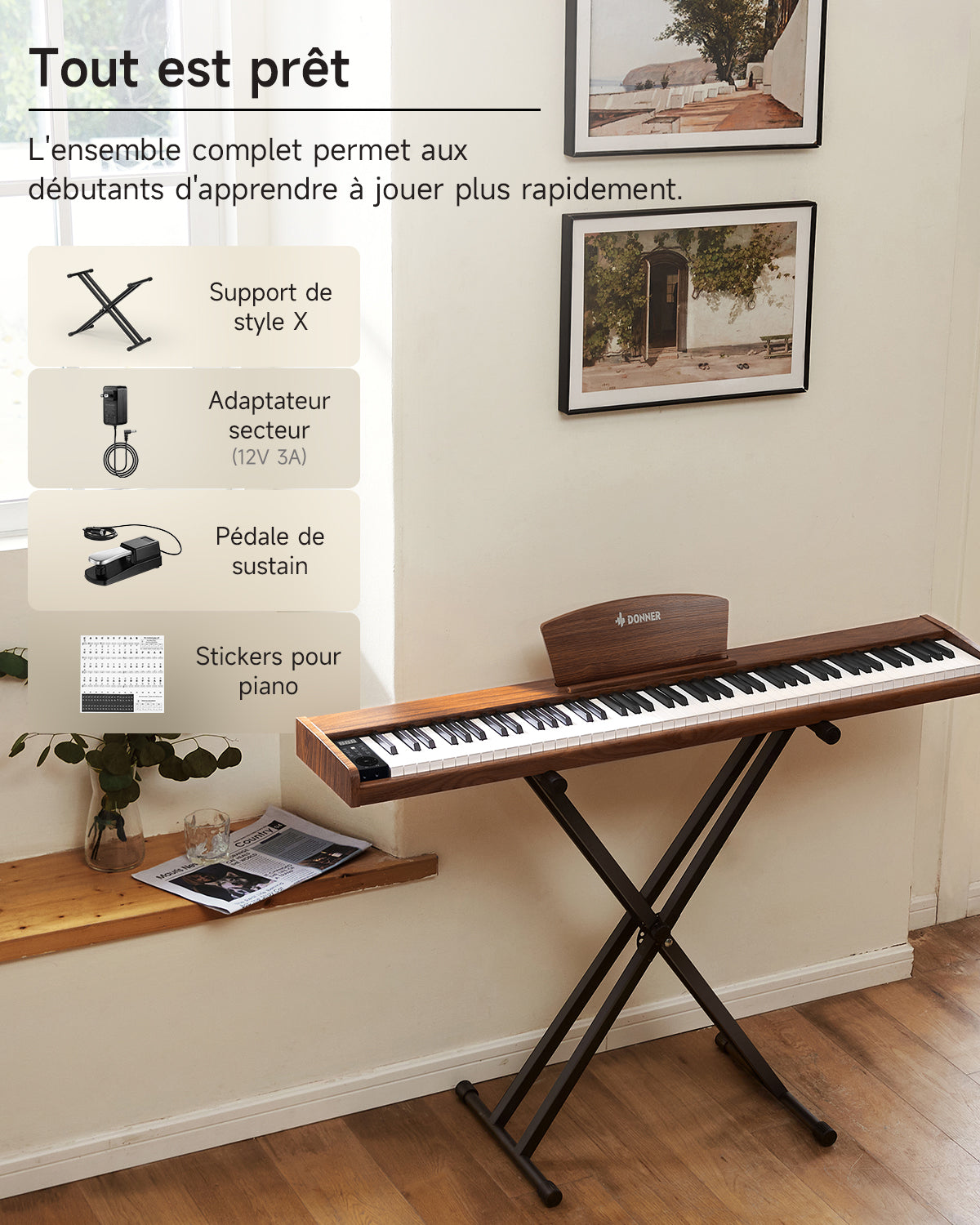 Donner DEP-1S Semi-Lesté De Style Bois Piano Numérique-brun antique##