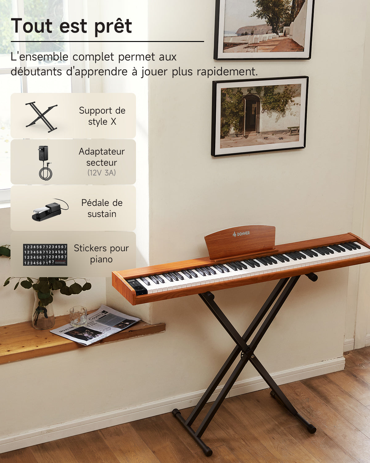 Donner DEP-1S Semi-Lesté De Style Bois Piano Numérique-couleur bois naturel【Nouvelle version】##