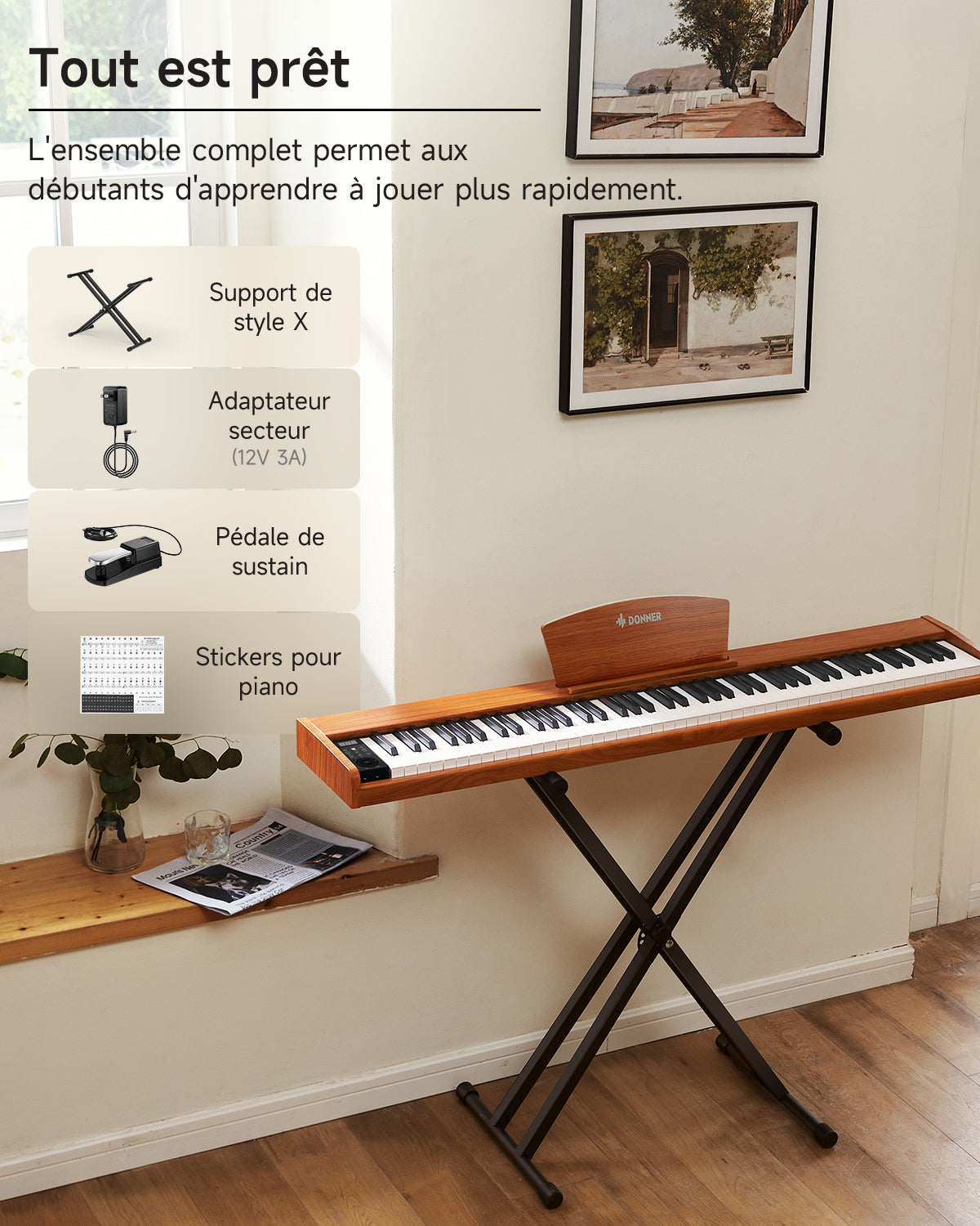 Donner DEP-1S Semi-Lesté De Style Bois Piano Numérique-couleur bois naturel【Nouvelle version】##