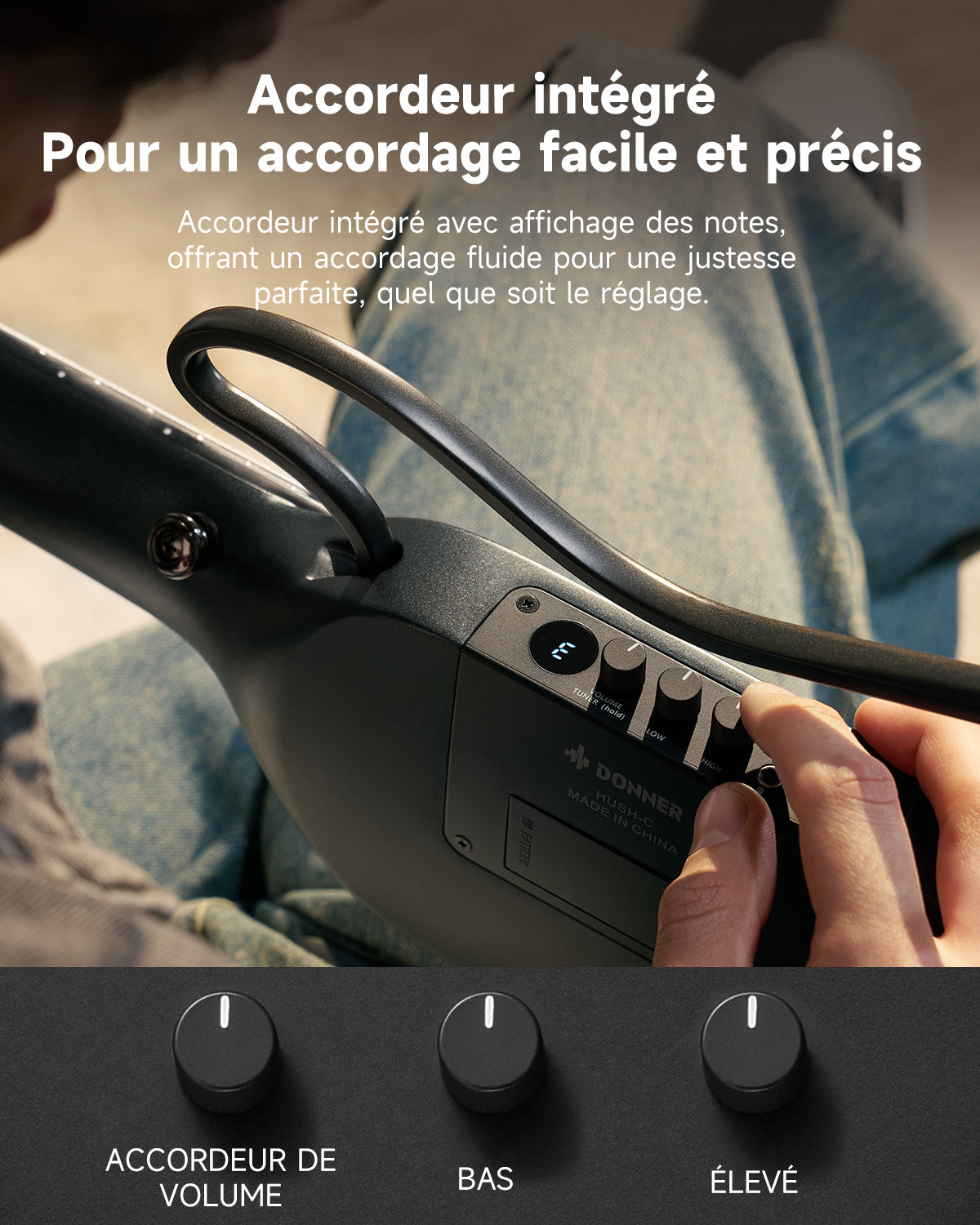 Donner HUSH™ C Guitare Nylon Voyage Électro-Acoustique-Noir##
