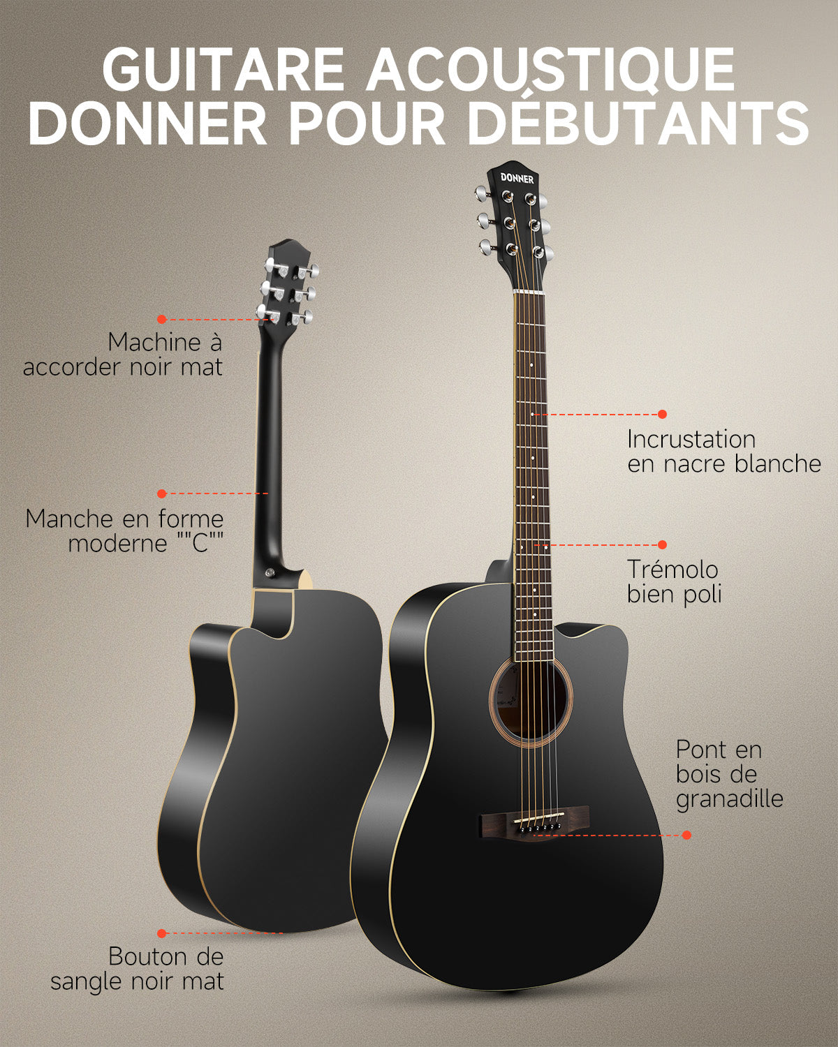 DAG-1CB Acoustic Guitar – 41” Beginner Kit - Donner