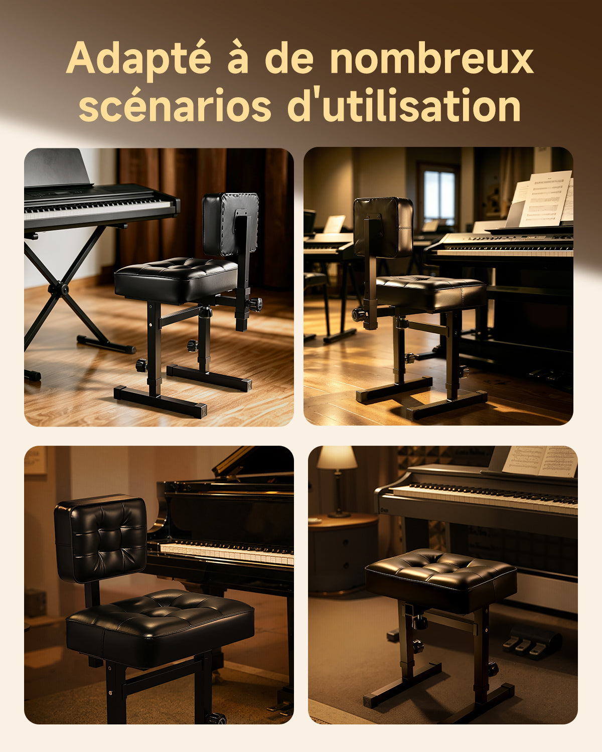 Donner Banc de piano individuel rembourré avec dossier