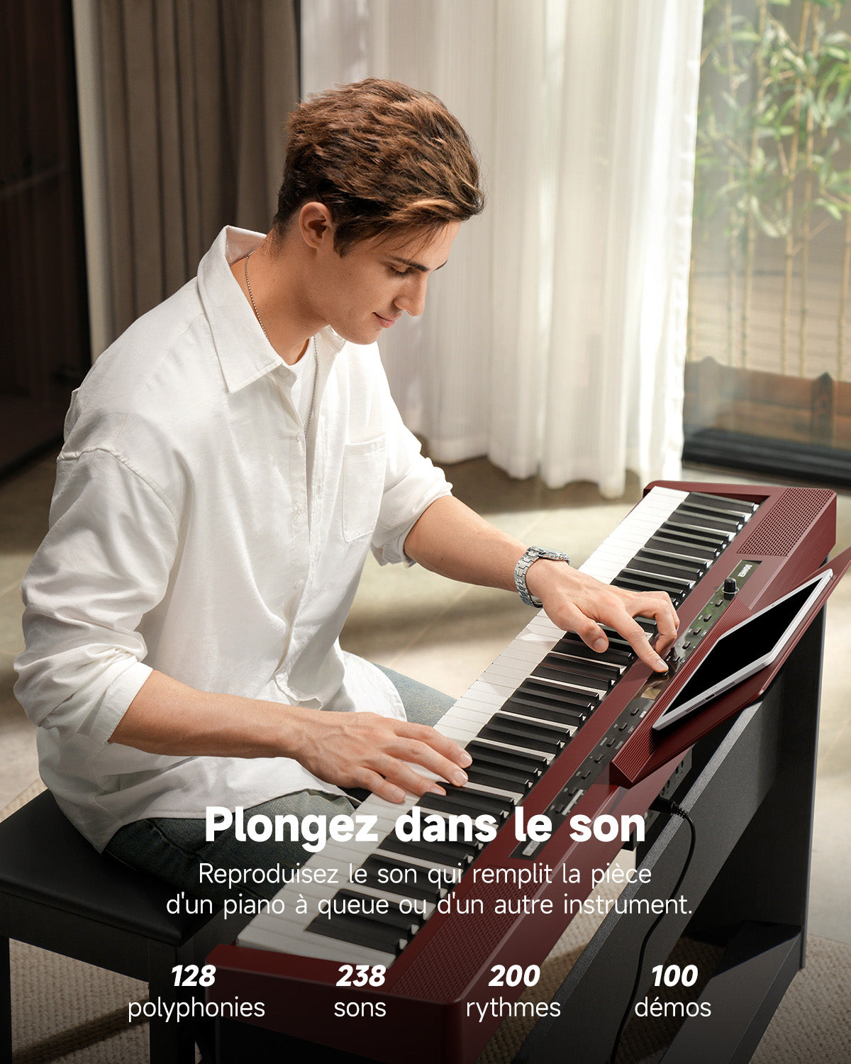 Donner DEP-16S Piano numérique Avec Support en Bois (Rouge)