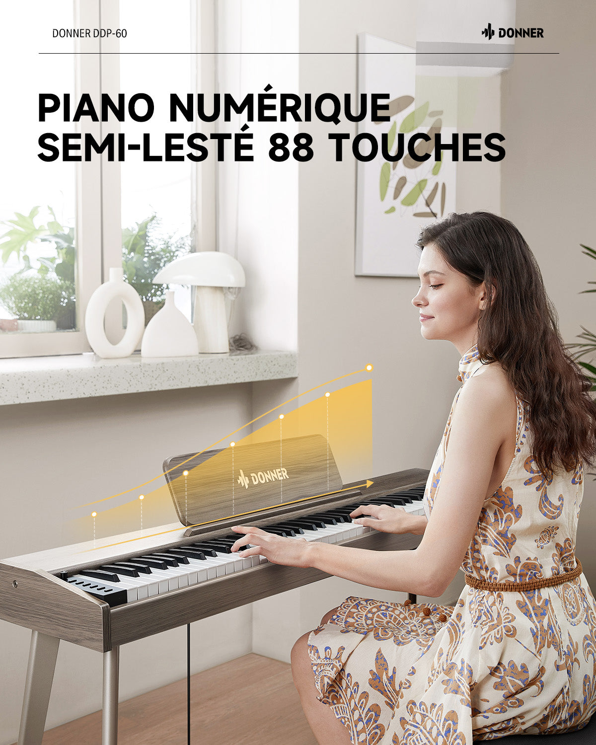 Donner DDP-60 Semi-lesté Piano Numérique-Gris-brun##
