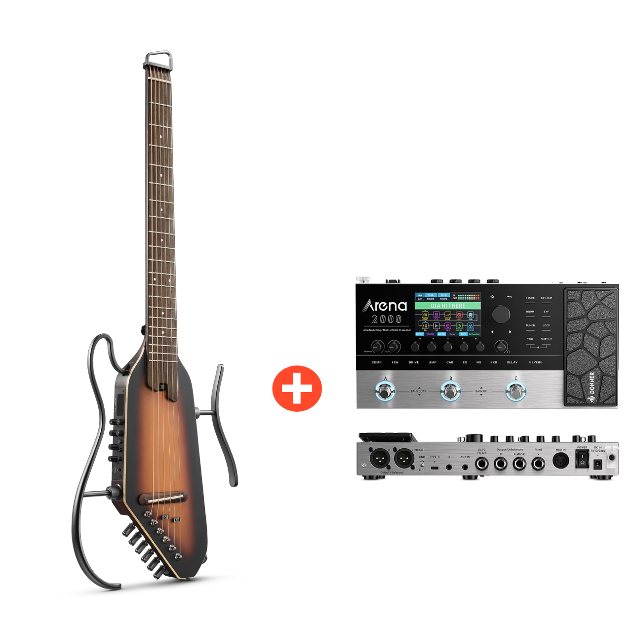 Donner HUSH™ I PRO Electro-Acoustique Guitare Voyageuse-Sunburst##