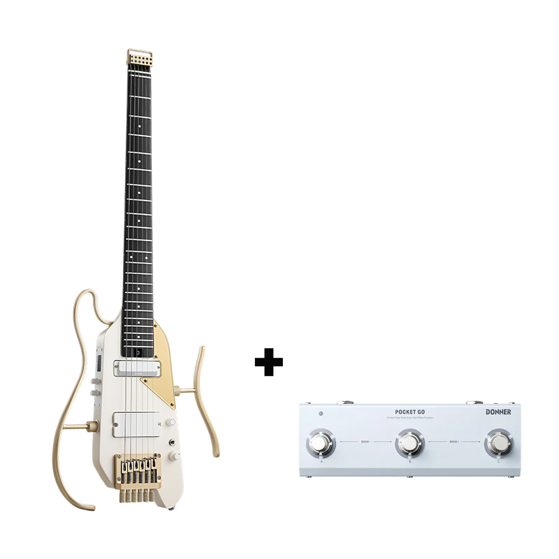 Donner HUSH X™ PRO Guitare Électrique-Blanc-Or##