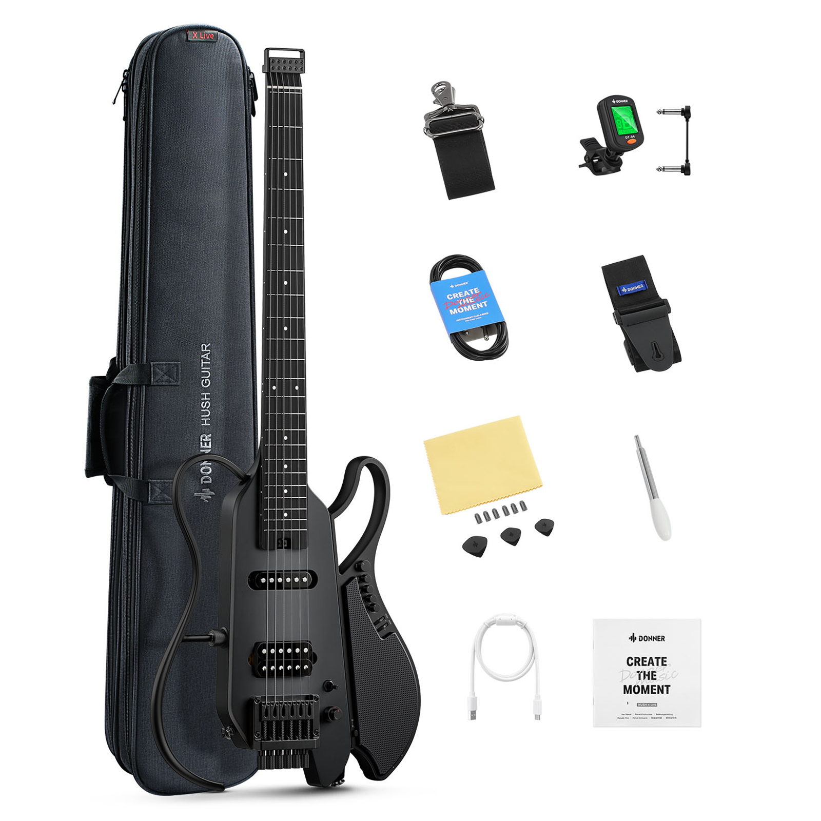 Donner HUSH X LIVE Guitare de voyage-Version Standard【Noir】##