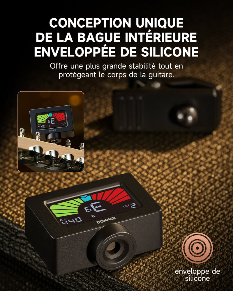 Donner Accordeur de Guitare Magnétique à Clipser avec écran LCD Couleur Pour Guitare Acoustique/électrique, Ukulélé, Basse, Violon, Banjo DT-10 - Noir